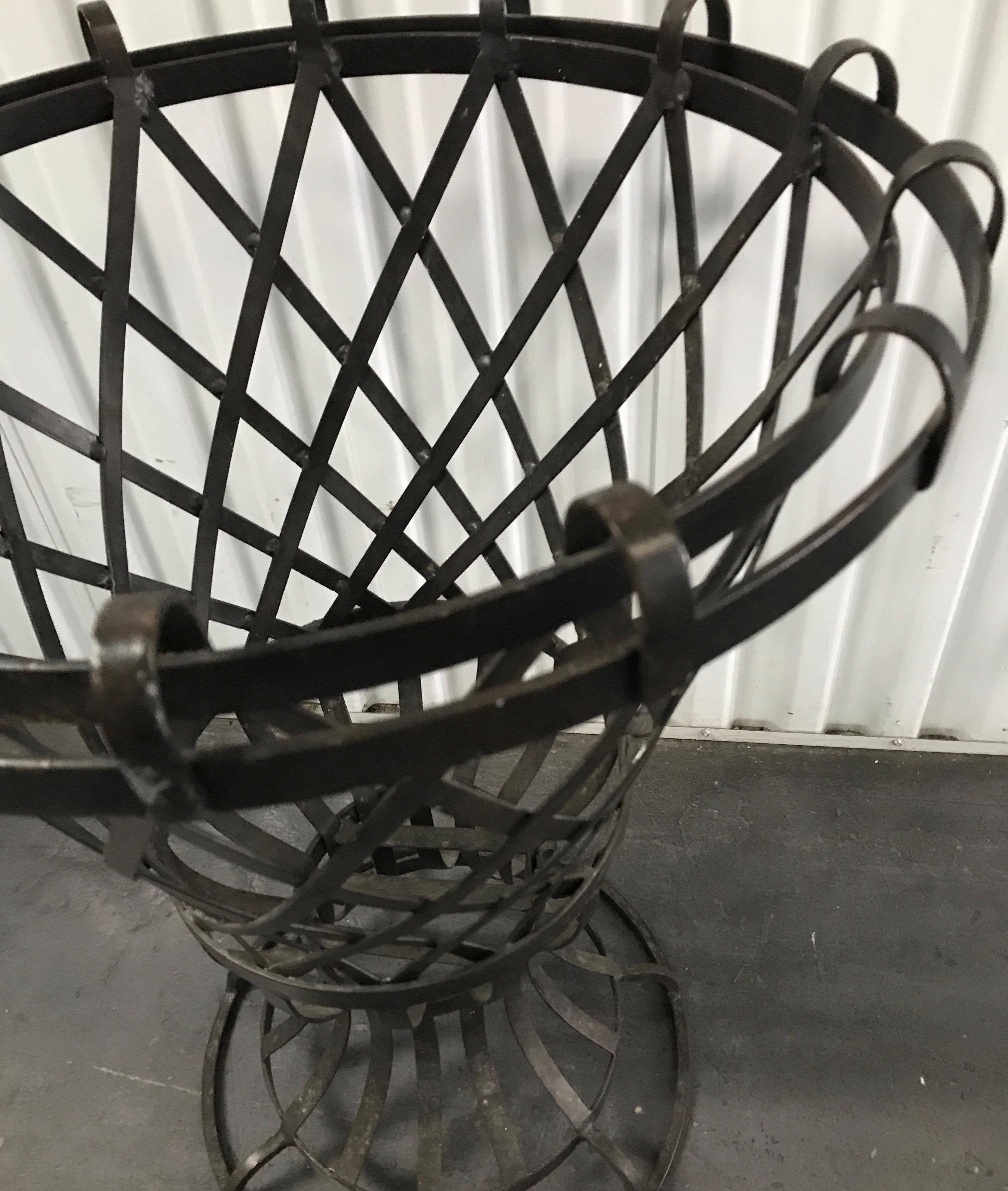 Vintage French Lattice Iron Garden Urn In Good Condition For Sale In West Palm Beach, FL