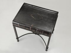 Vintage French Leather Book Side Table or End Table Opens for Built-in Storage