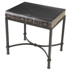 Vintage French Leather Book Side Table or End Table Opens for Built-in Storage
