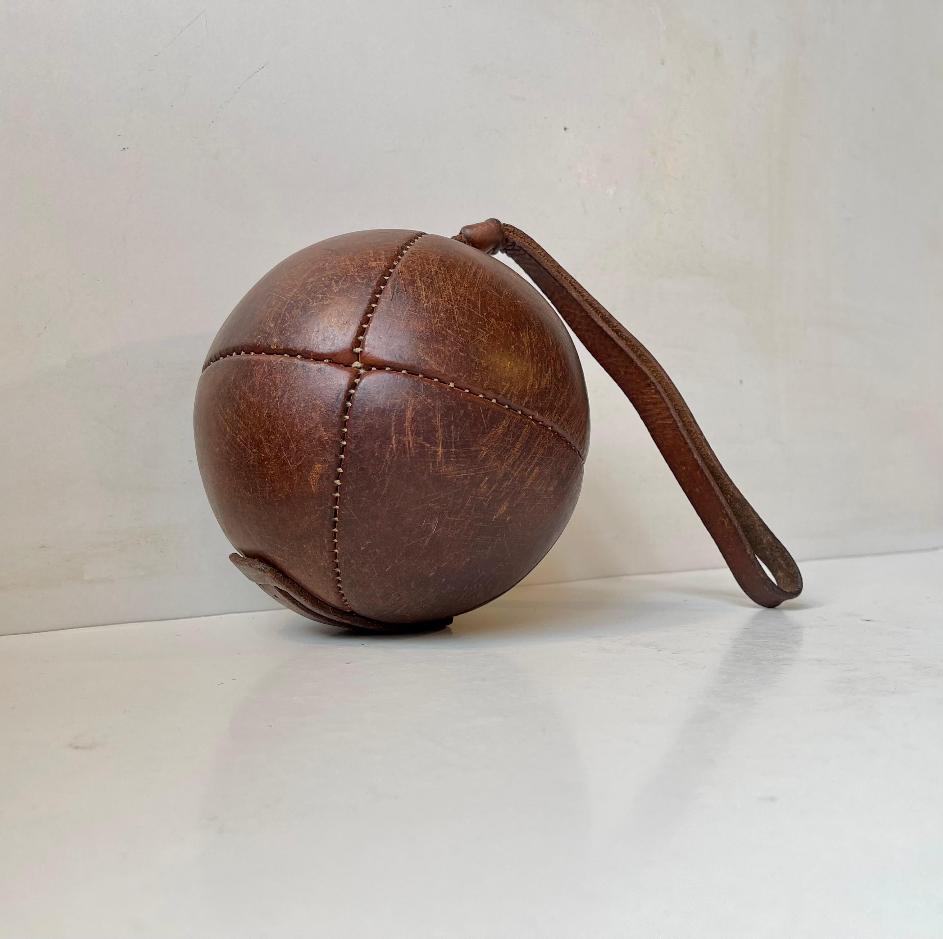 Mid-20th Century Vintage French Leather Boxing Ball, 1930s For Sale