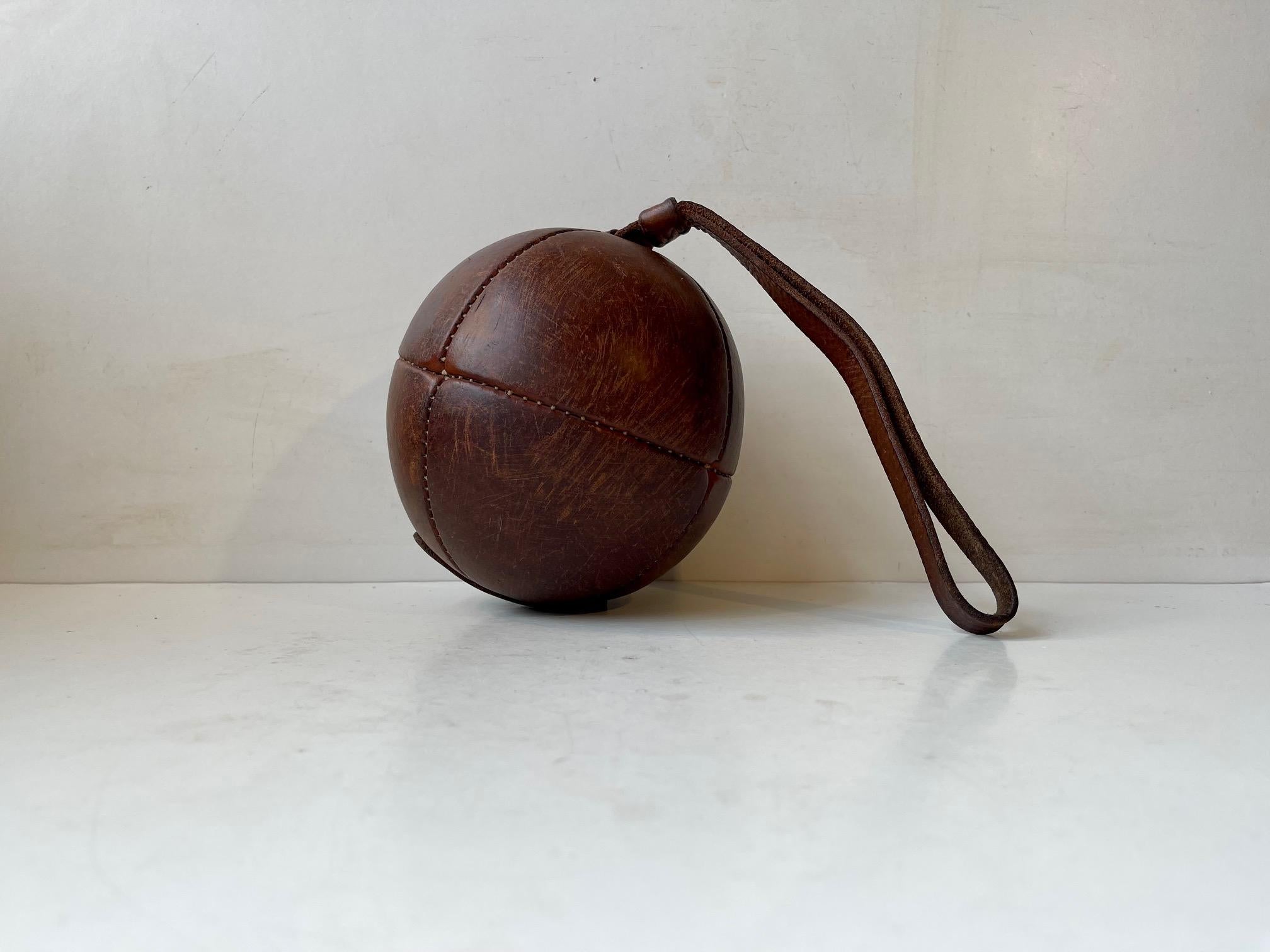 Vintage French Leather Boxing Ball, 1930s For Sale 1
