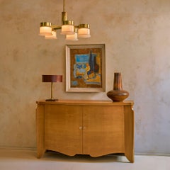Lampada da tavolo vintage in pelle francese e ottone, nello stile di Jacques Adnet