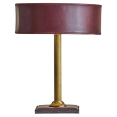 Lampada da tavolo vintage in pelle francese e ottone, nello stile di Jacques Adnet