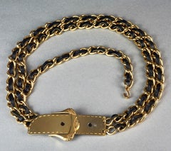 Vintage French Leather Chain Swag Buckle Belt