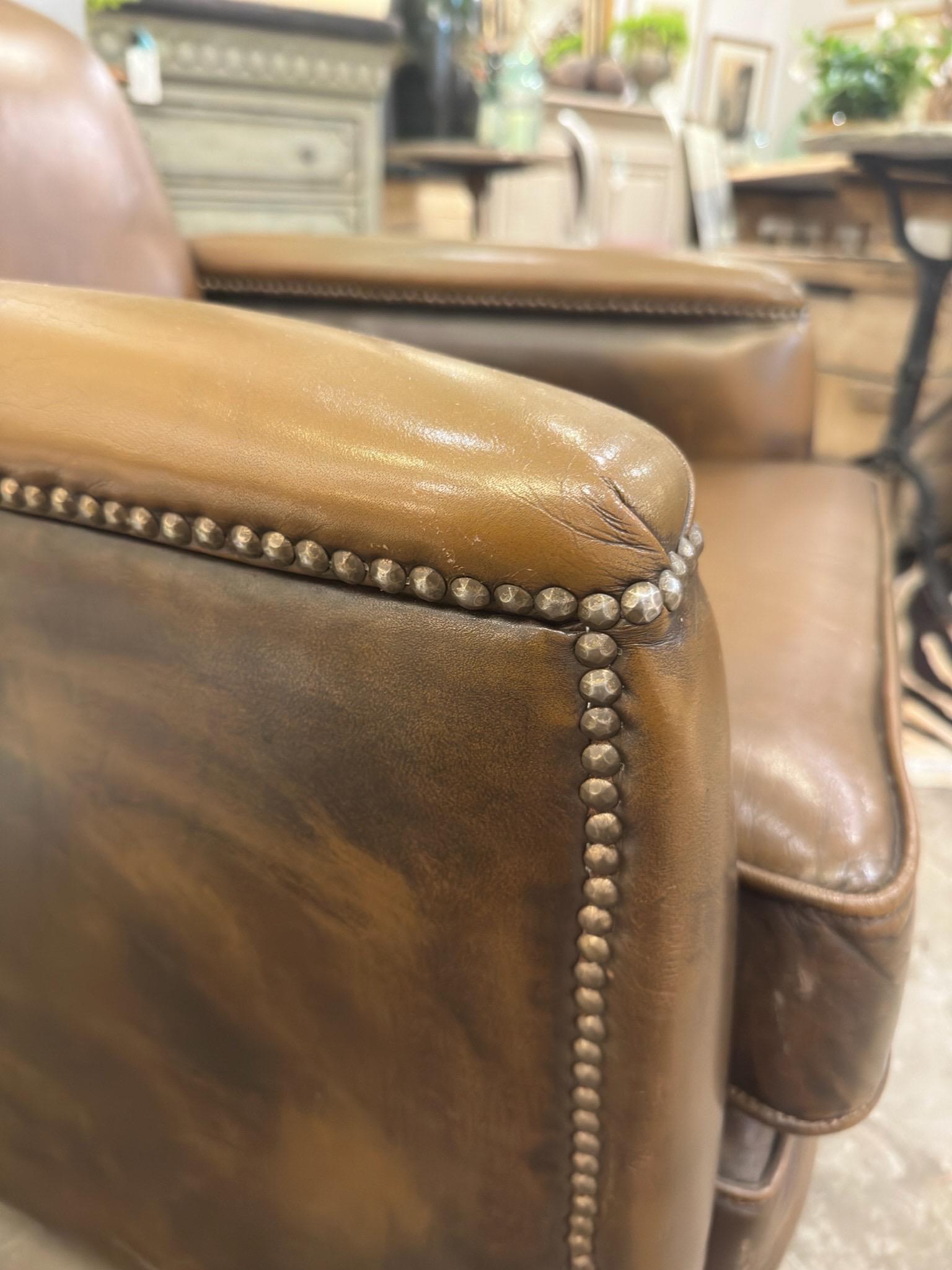 Vintage French Leather Chair with Nailhead Detail For Sale 1