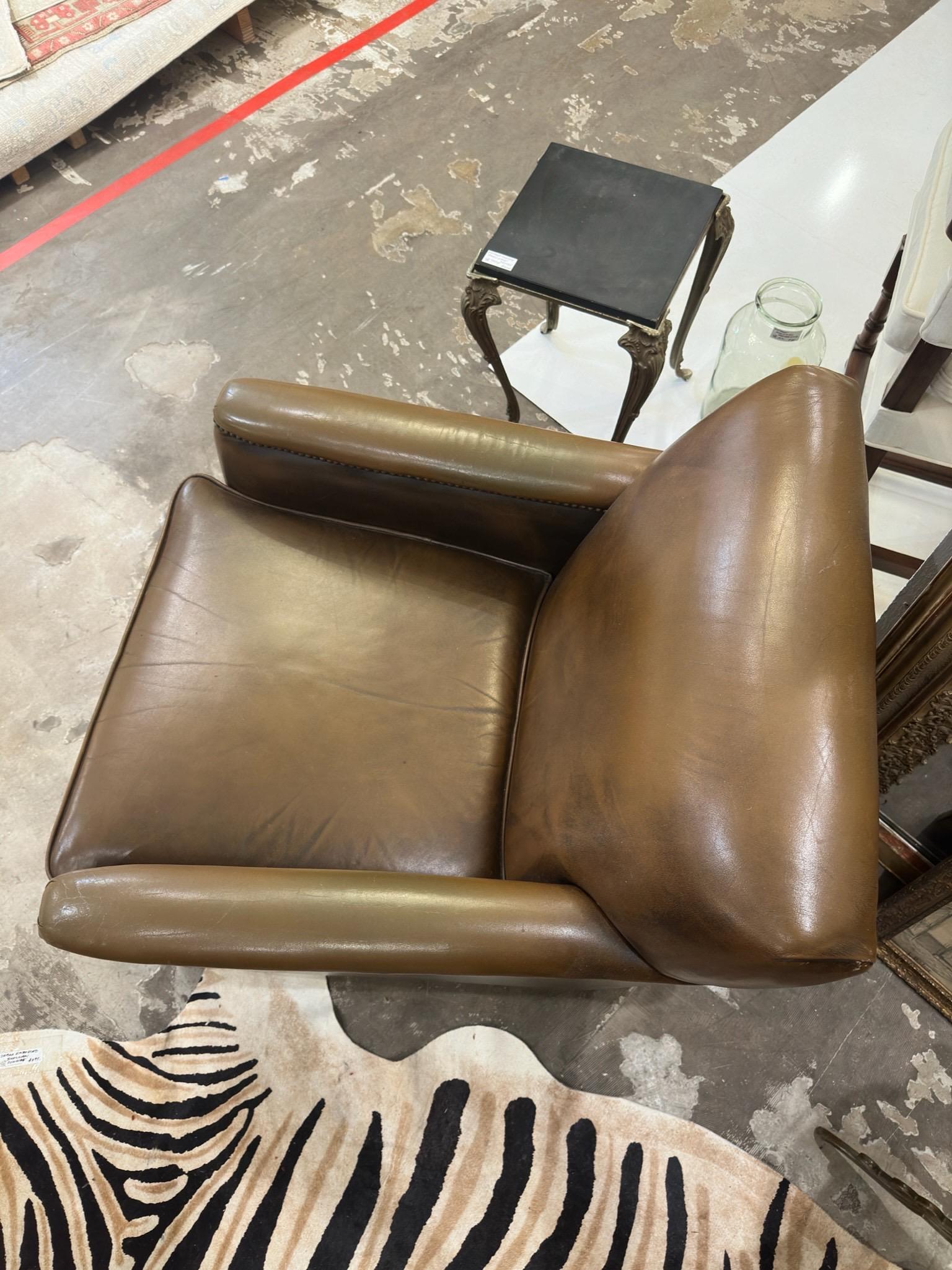Vintage French Leather Chair with Nailhead Detail For Sale 4