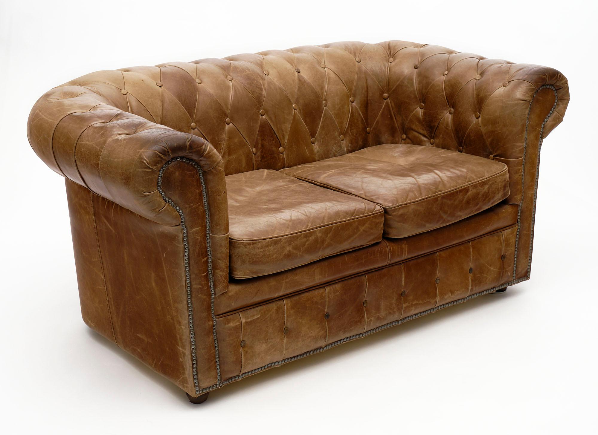 Art Deco Vintage French Leather Chesterfield