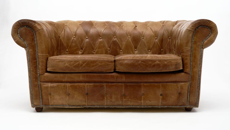 Mid-20th Century Vintage French Leather Chesterfield For Sale