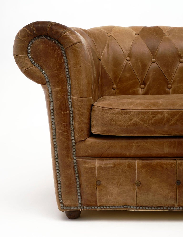 Vintage French Leather Chesterfield For Sale 1