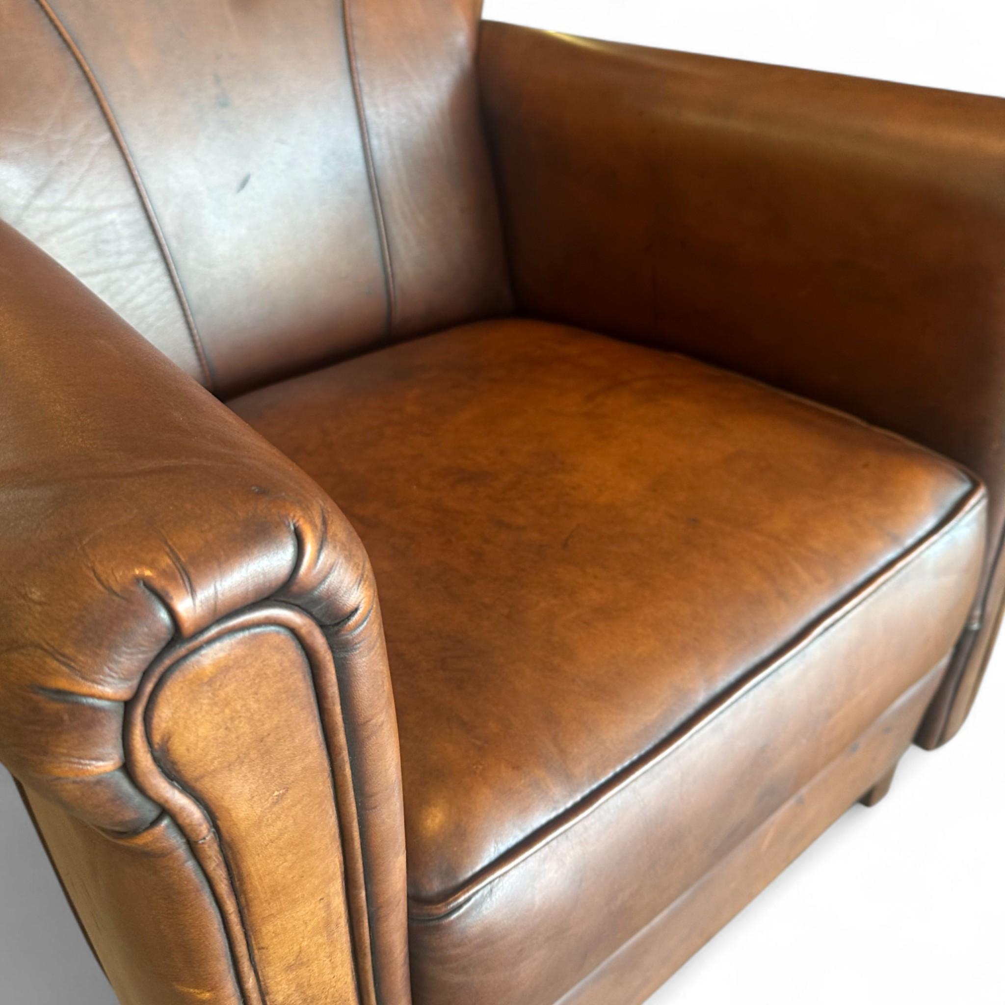 Vintage French Leather Club Chair For Sale 6