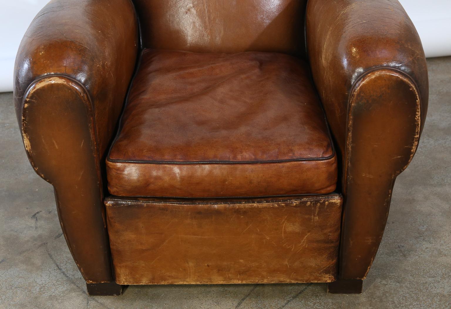 Vintage French Leather Club Chair (Französisch)