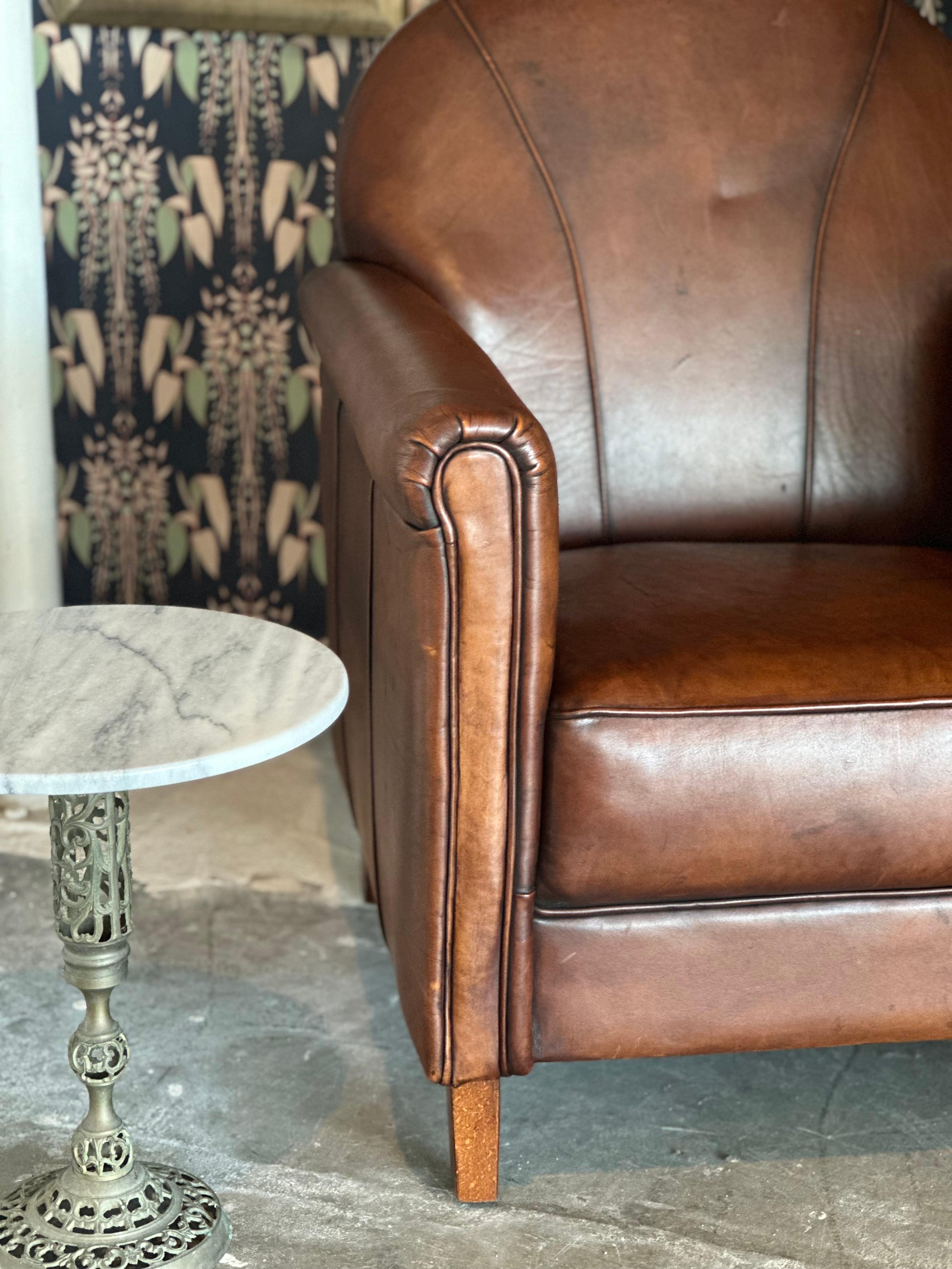 Vintage French Leather Club Chair In Good Condition For Sale In Los Angeles, CA