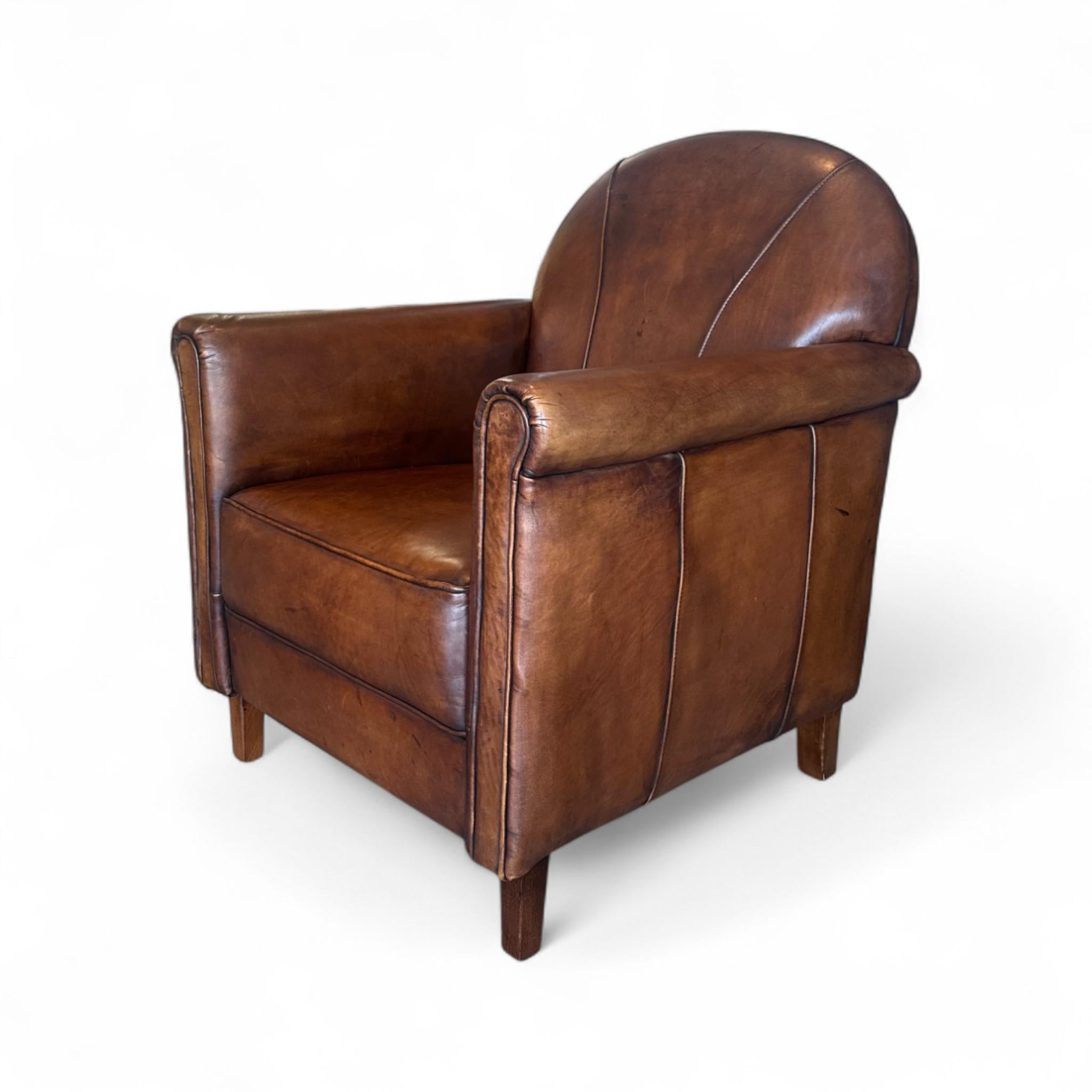 20th Century Vintage French Leather Club Chair For Sale