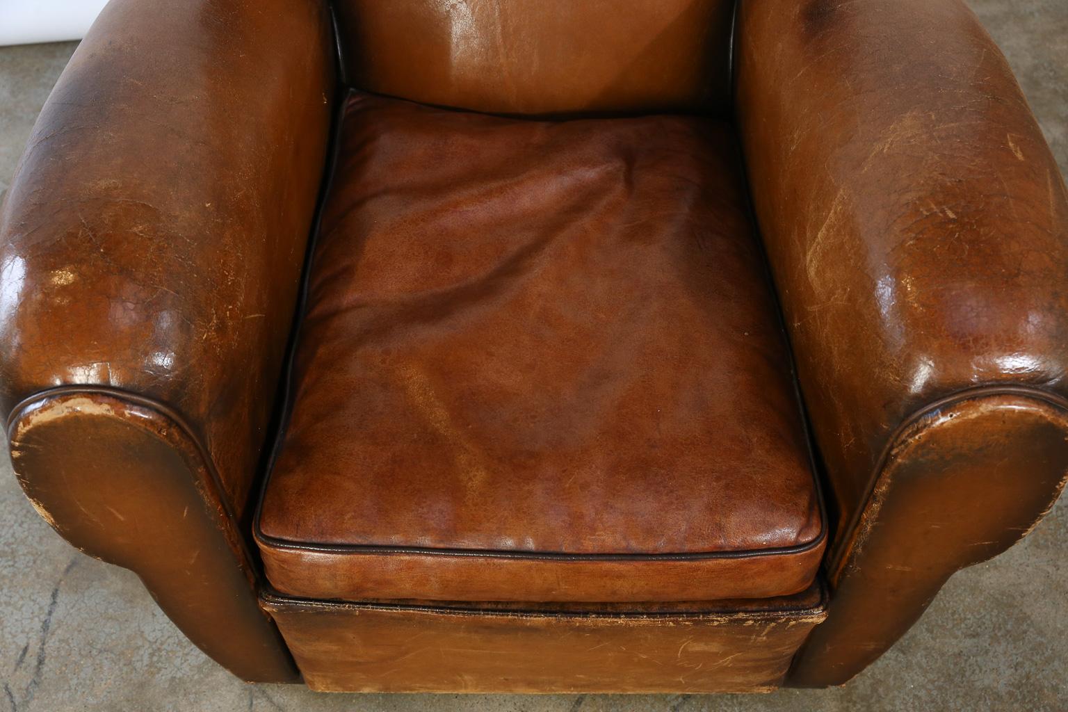 Vintage French Leather Club Chair (20. Jahrhundert)