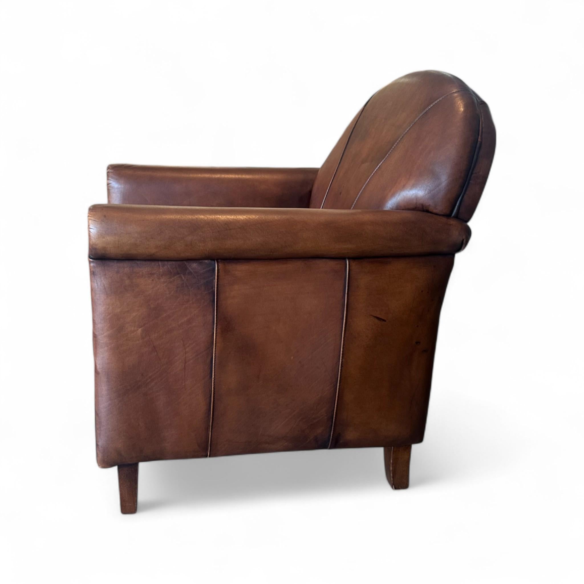 Vintage French Leather Club Chair For Sale 1