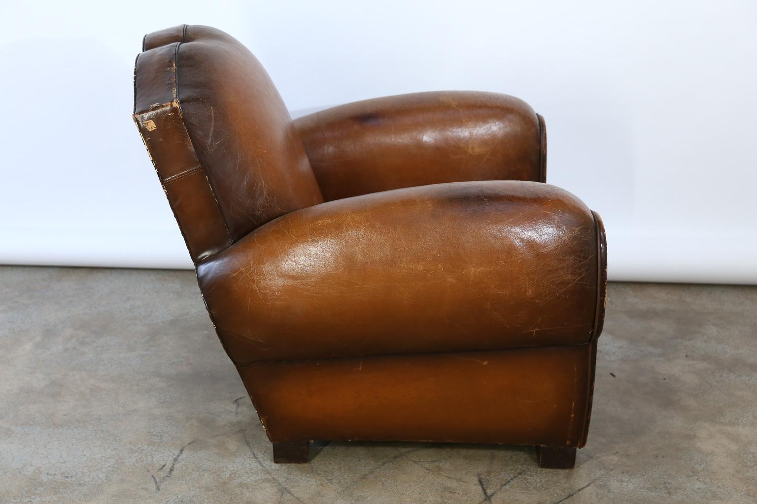 Vintage French Leather Club Chair 1