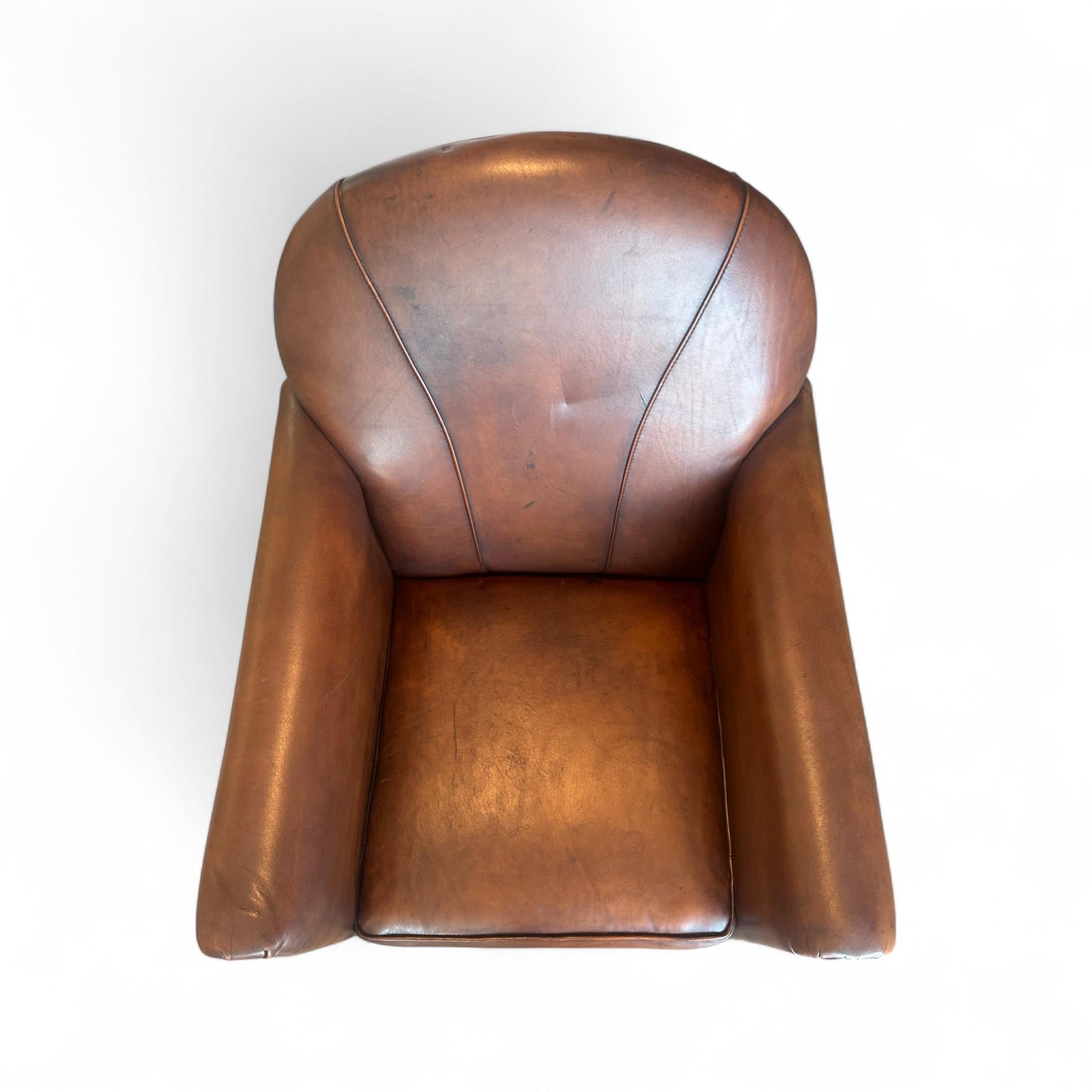 Vintage French Leather Club Chair For Sale 3