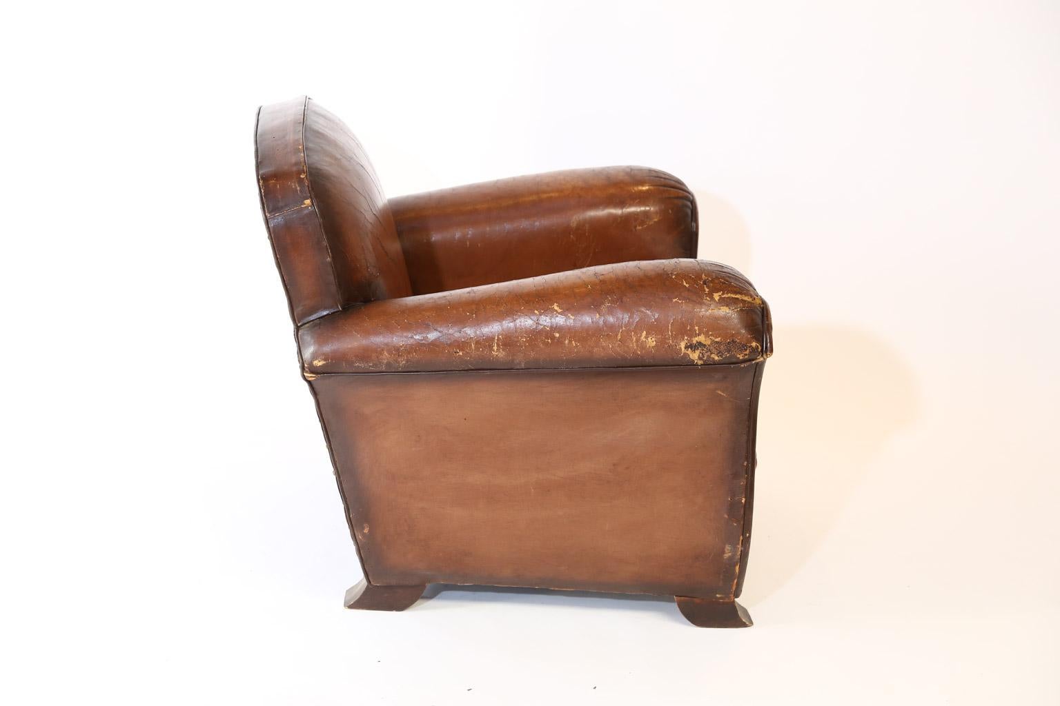 Vintage French Leather Club Chair 1