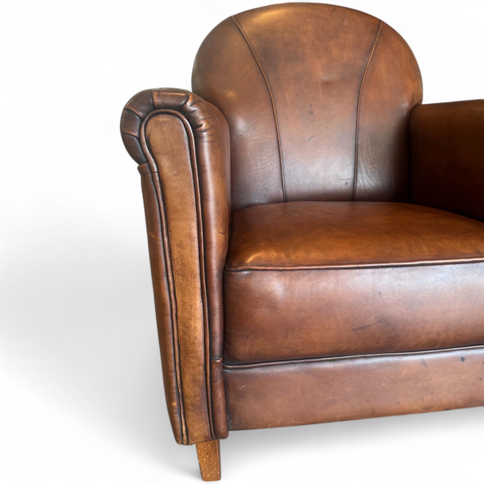Vintage French Leather Club Chair For Sale 4