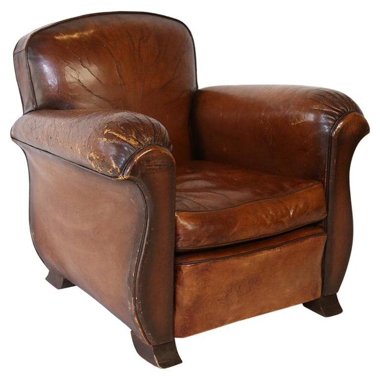 Vintage French Leather Club Chair At, Vintage Leather Club Chair