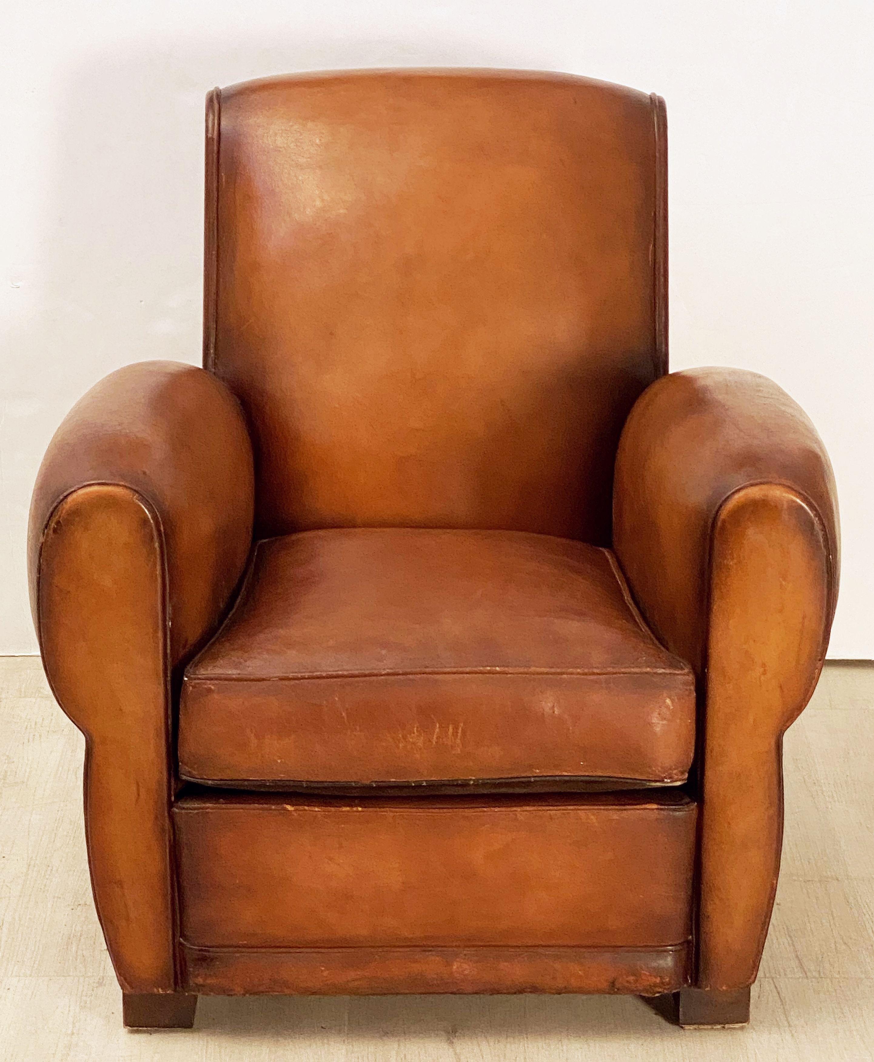 Vintage French Leather Club or Lounge Chair from the Art Deco Era In Good Condition In Austin, TX