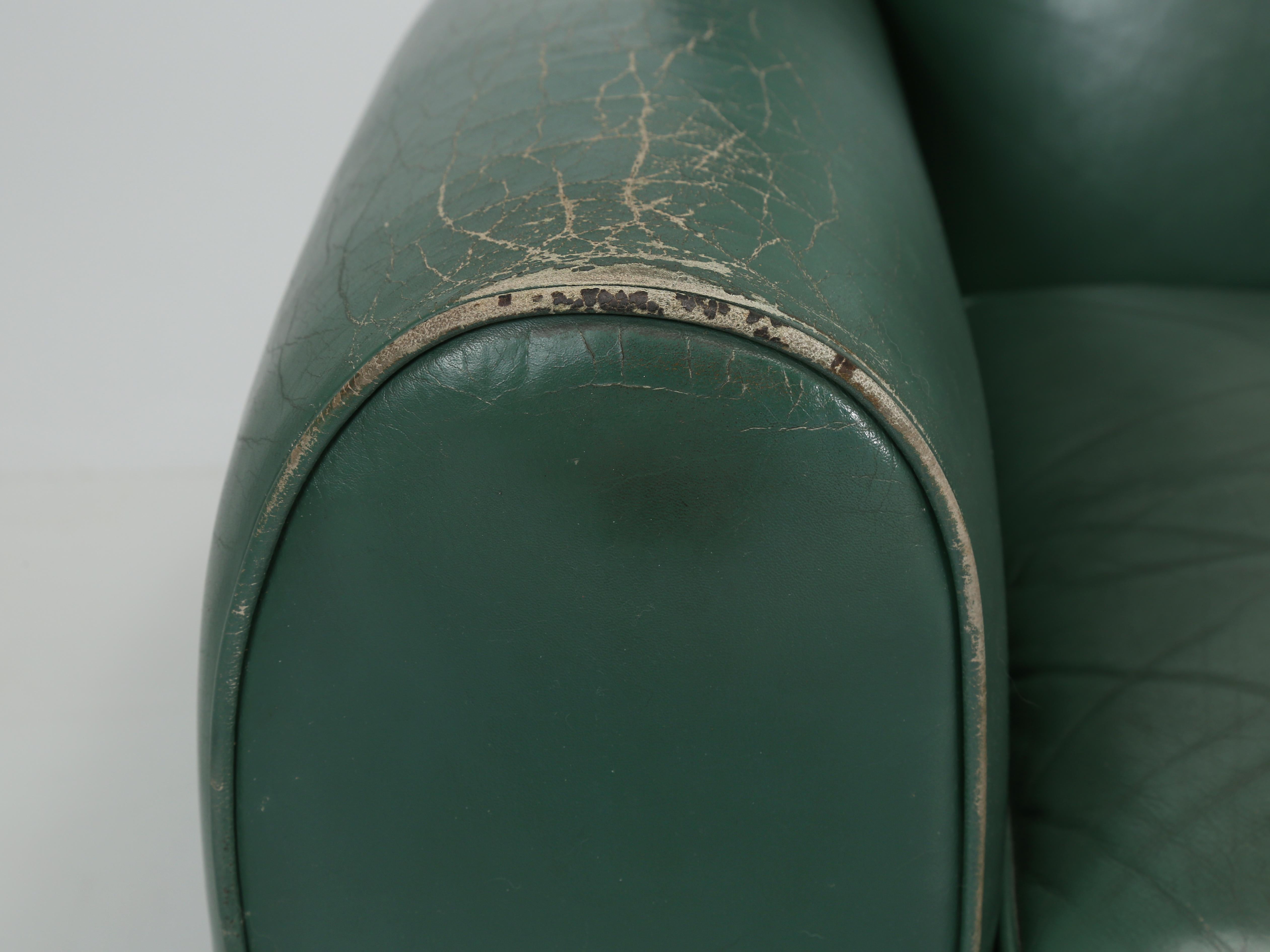 Vintage French Leather Club Chairs in Original Green Leather by Hugues Chevalier 3