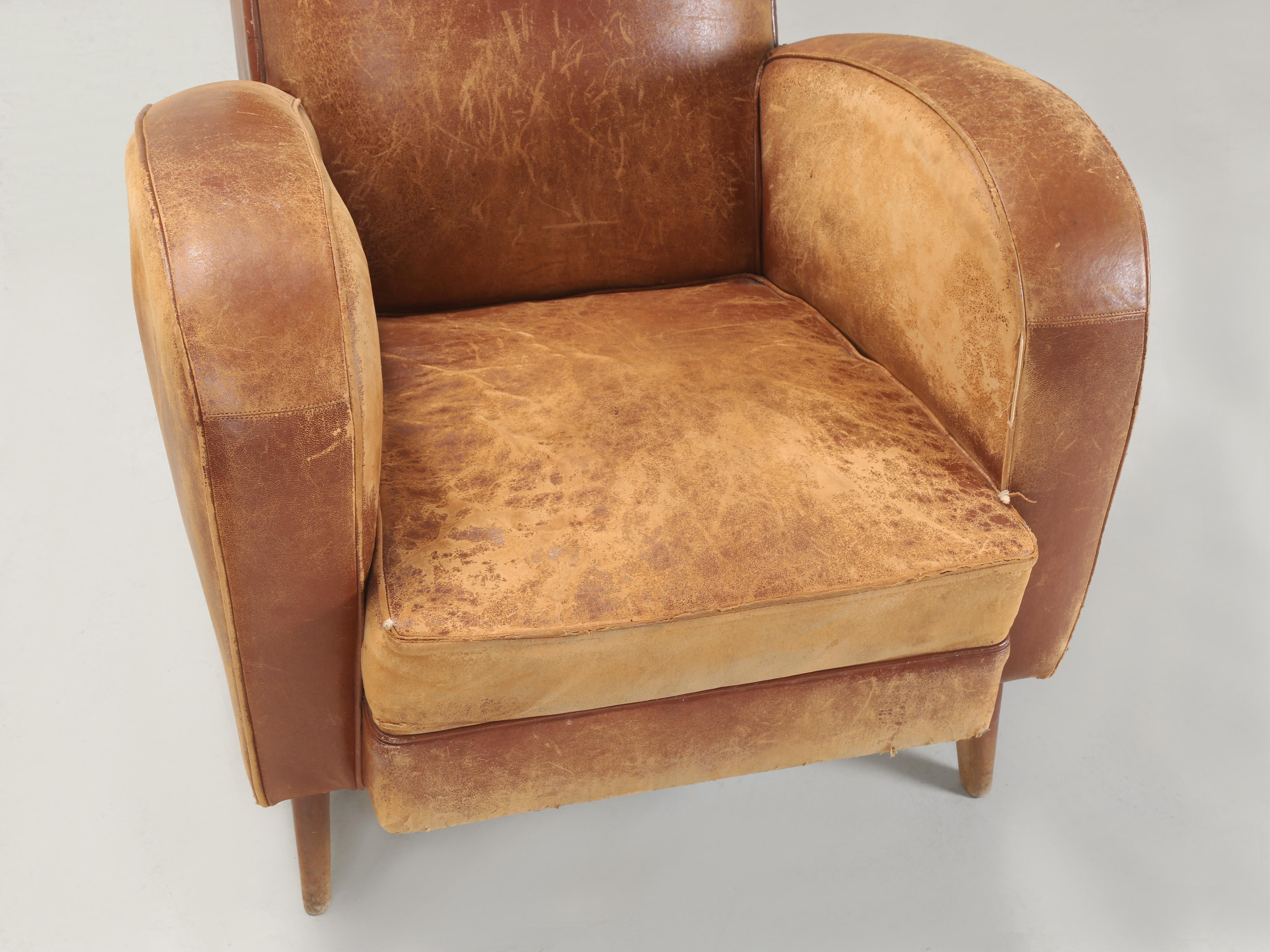 Sedie da club in pelle francese d'epoca, metà del secolo scorso, anni '40 Tutte originali Lea. in vendita 2