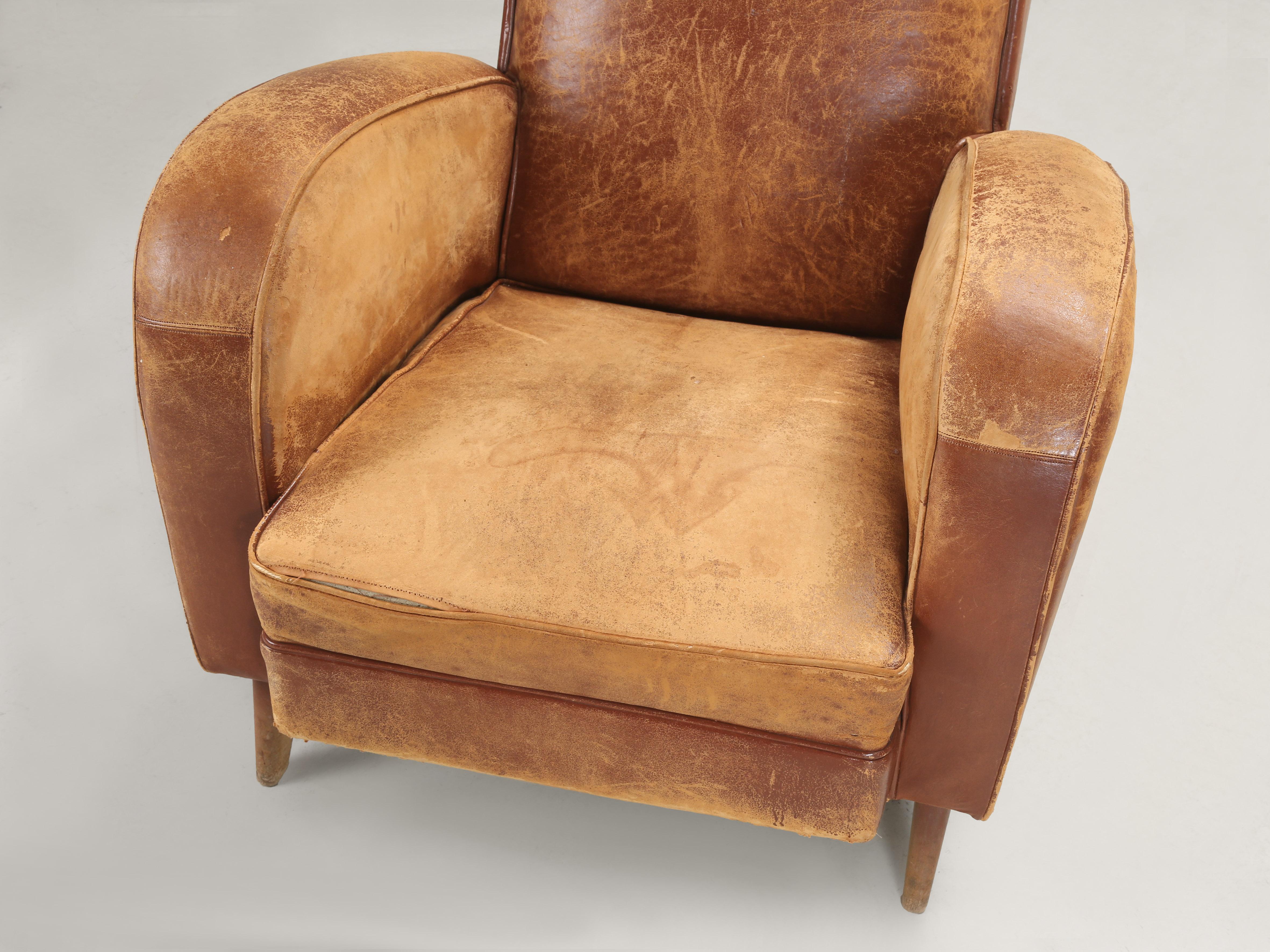 Sedie da club in pelle francese d'epoca, metà del secolo scorso, anni '40 Tutte originali Lea. in vendita 3