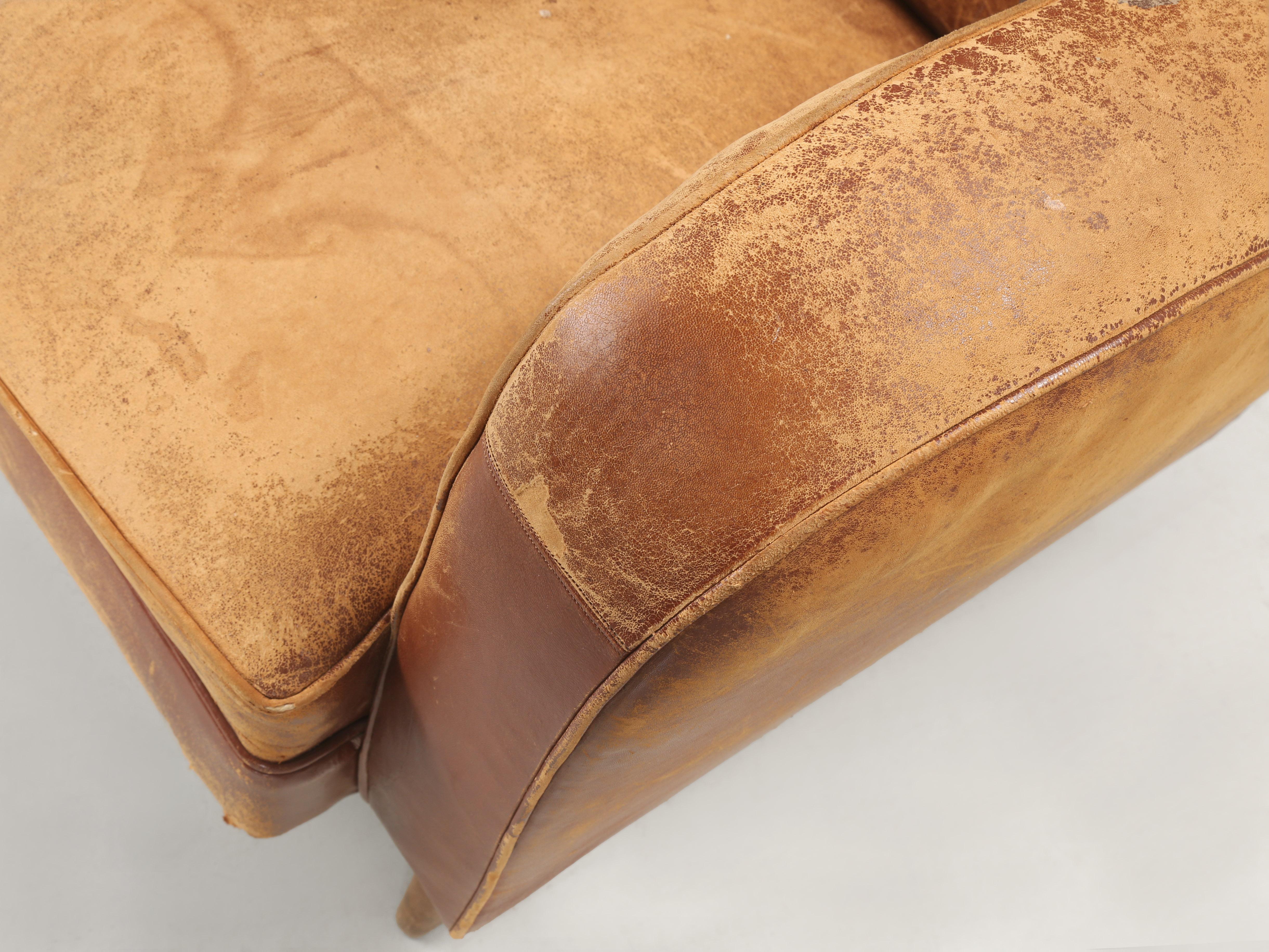 Sedie da club in pelle francese d'epoca, metà del secolo scorso, anni '40 Tutte originali Lea. in vendita 5