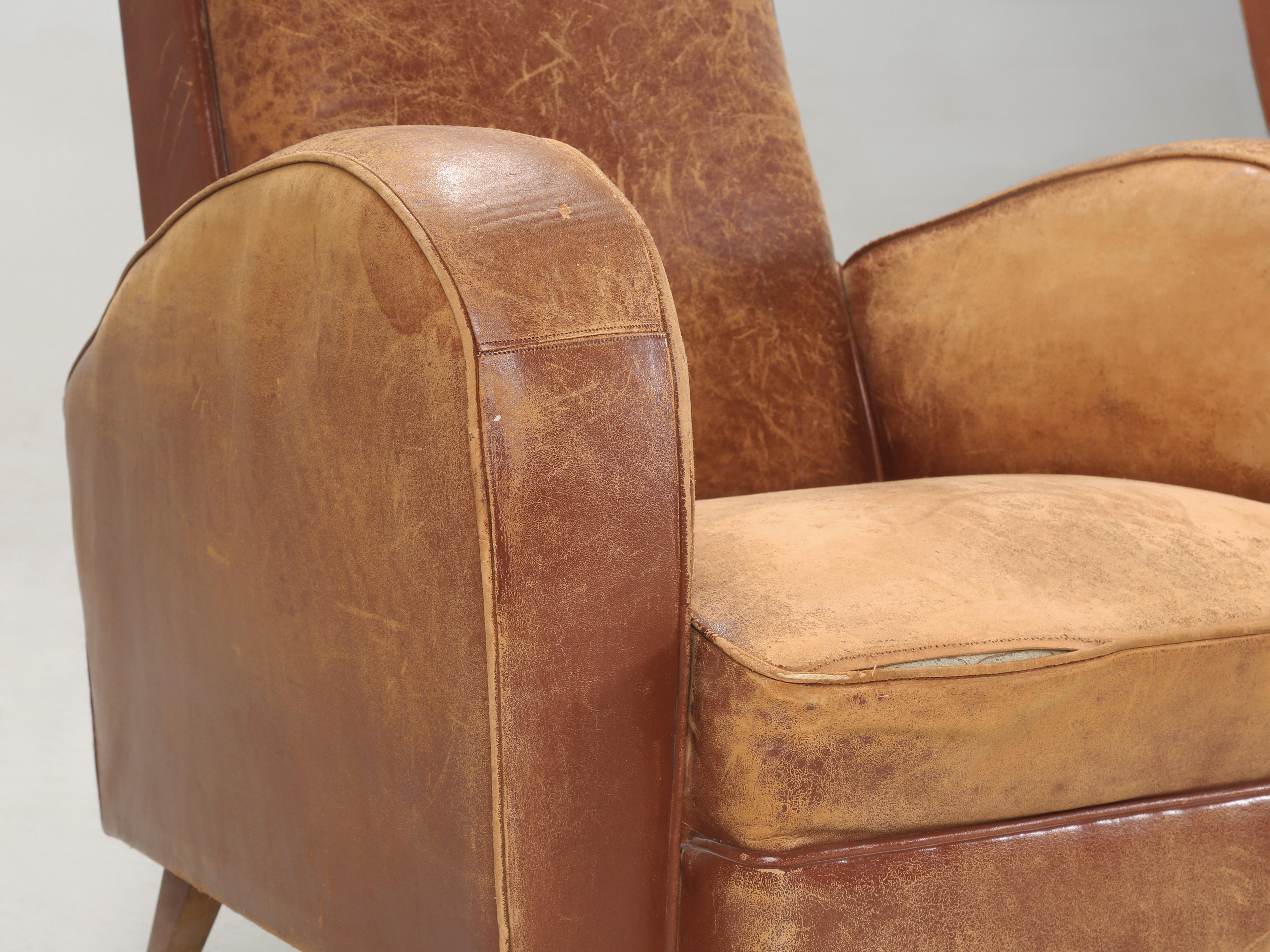Sedie da club in pelle francese d'epoca, metà del secolo scorso, anni '40 Tutte originali Lea. in vendita 6