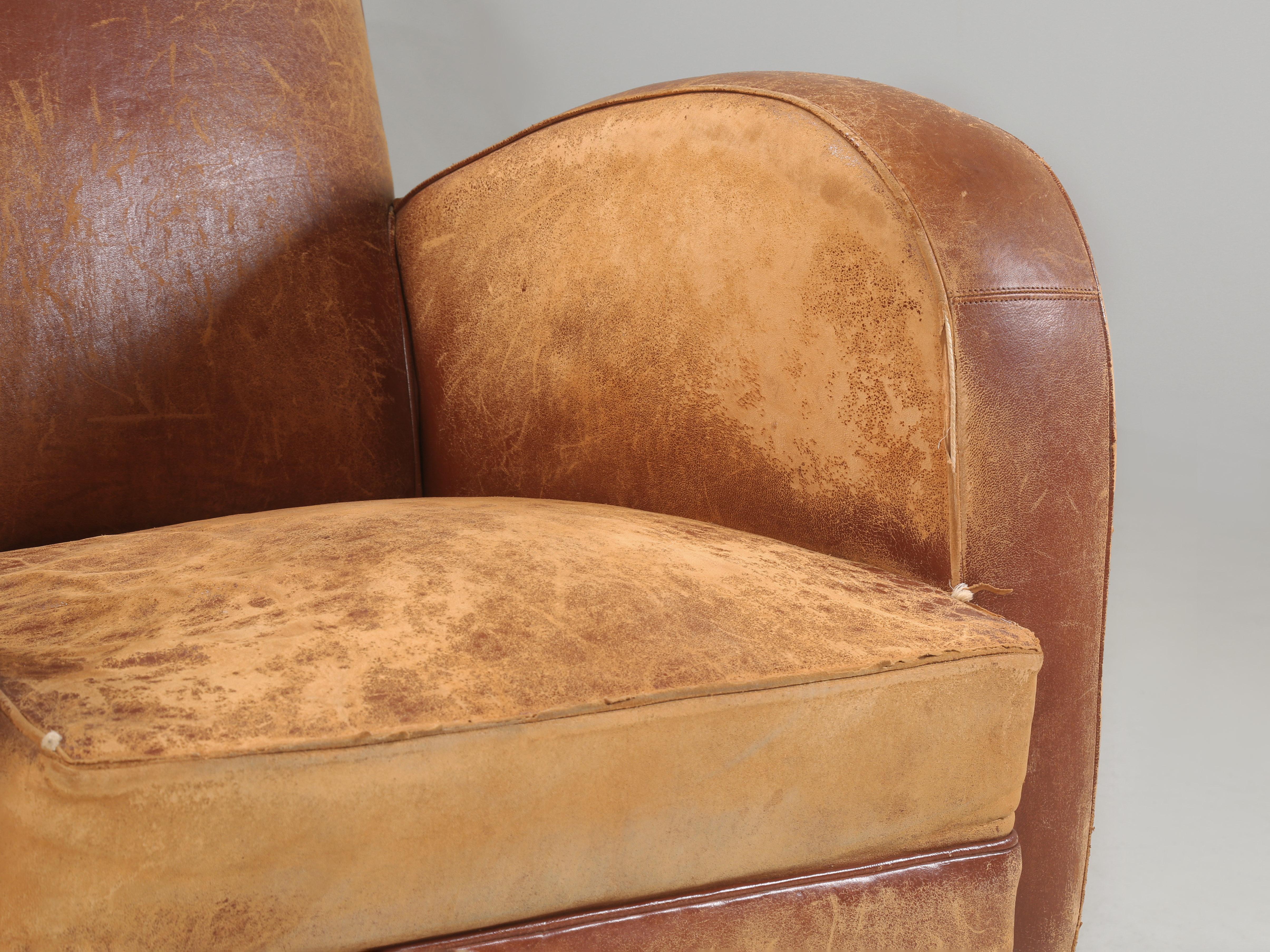 Sedie da club in pelle francese d'epoca, metà del secolo scorso, anni '40 Tutte originali Lea. in vendita 7