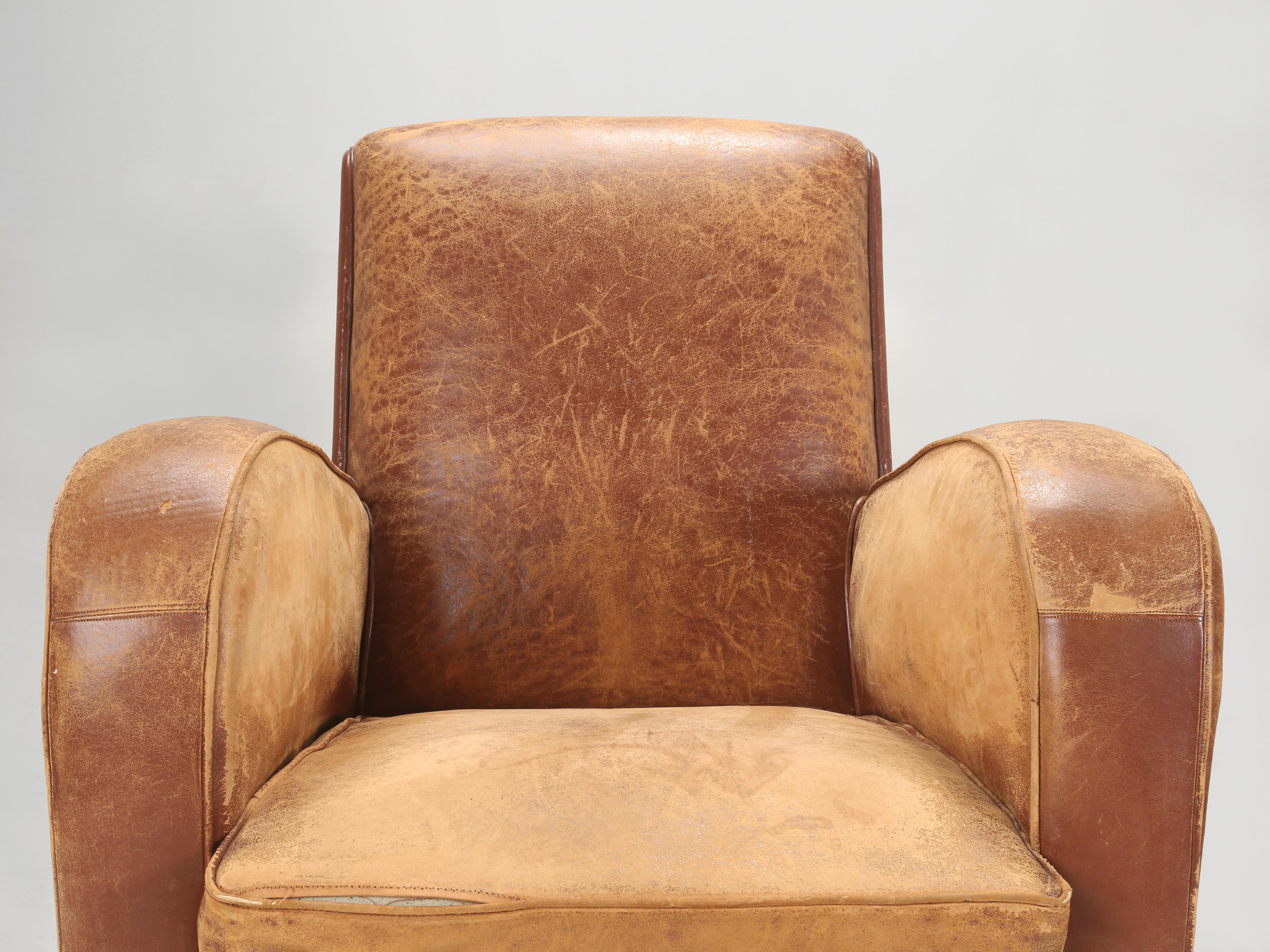 Pelle Sedie da club in pelle francese d'epoca, metà del secolo scorso, anni '40 Tutte originali Lea. in vendita
