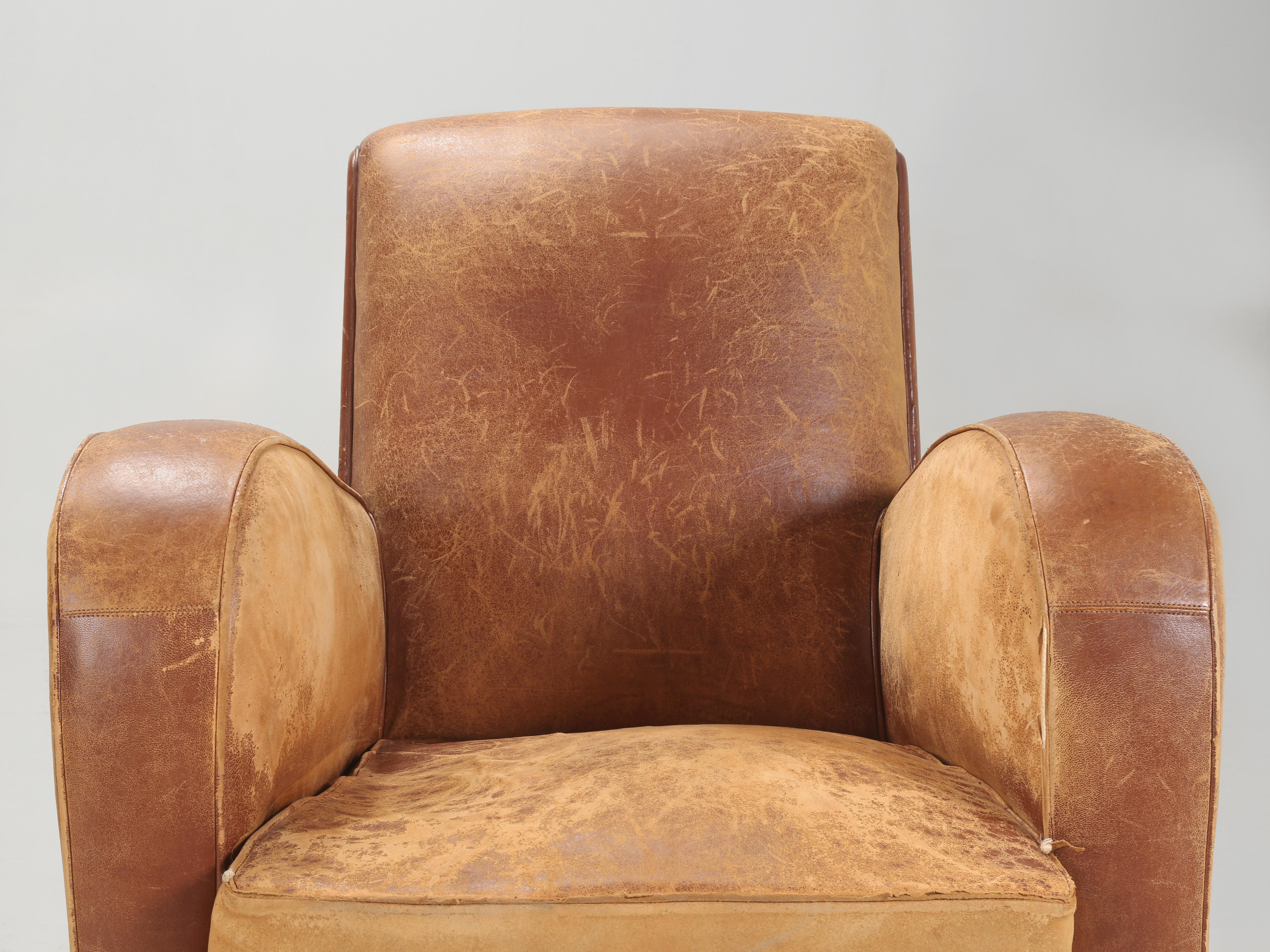 Sedie da club in pelle francese d'epoca, metà del secolo scorso, anni '40 Tutte originali Lea. in vendita 1