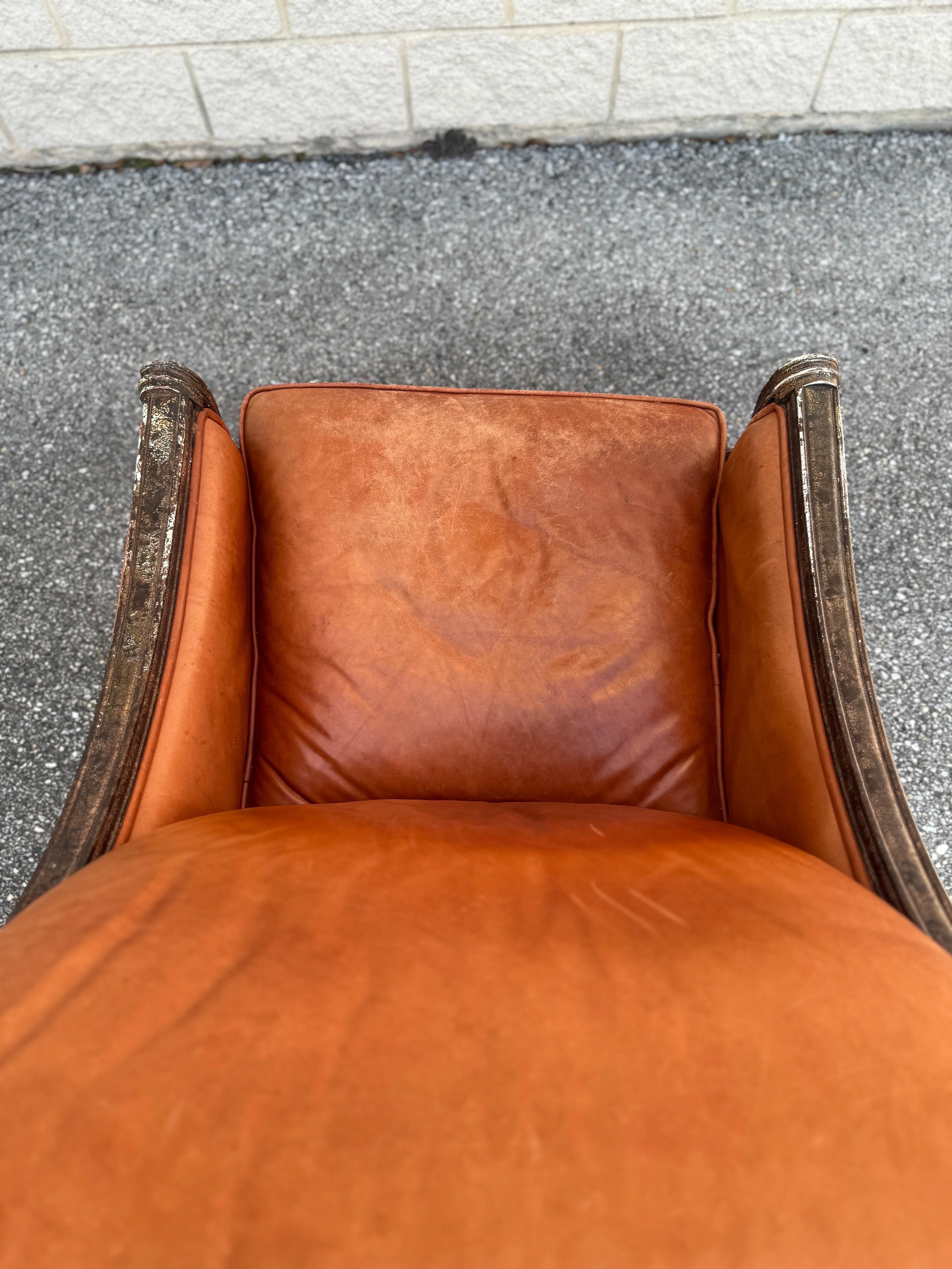 Vintage French Leather Library Club Chair For Sale 7