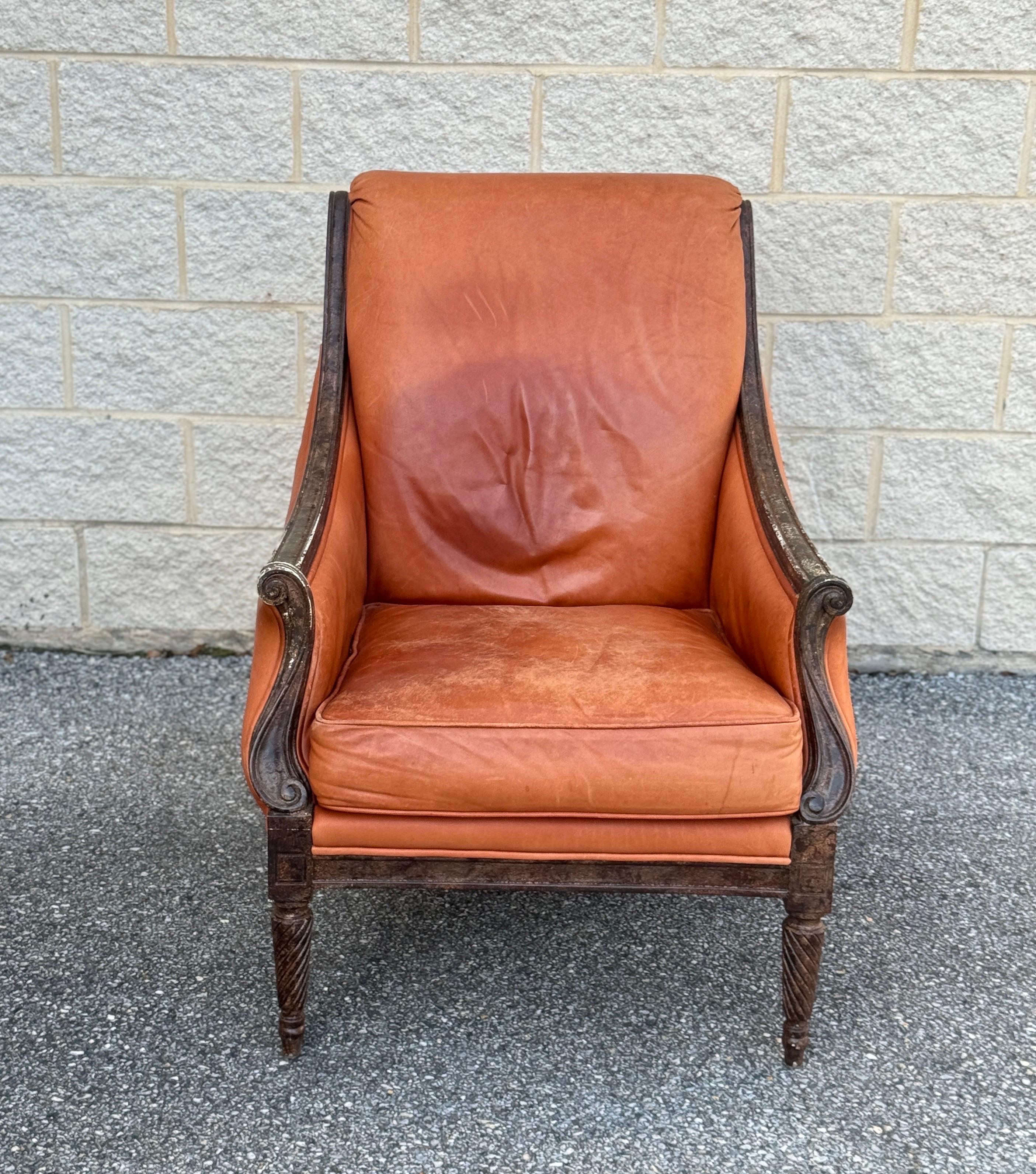 George IV Vintage French Leather Library Club Chair For Sale