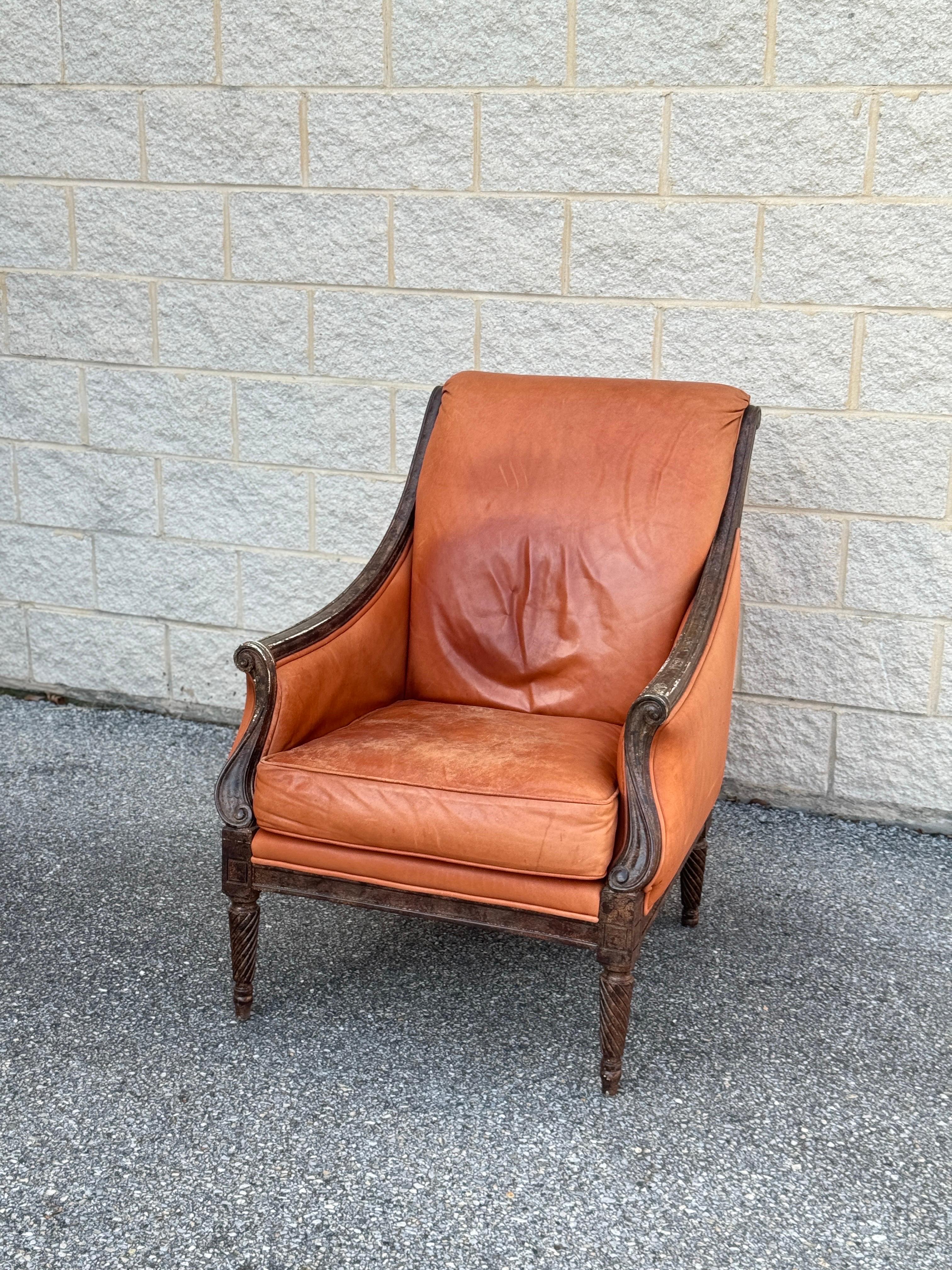 Unknown Vintage French Leather Library Club Chair For Sale