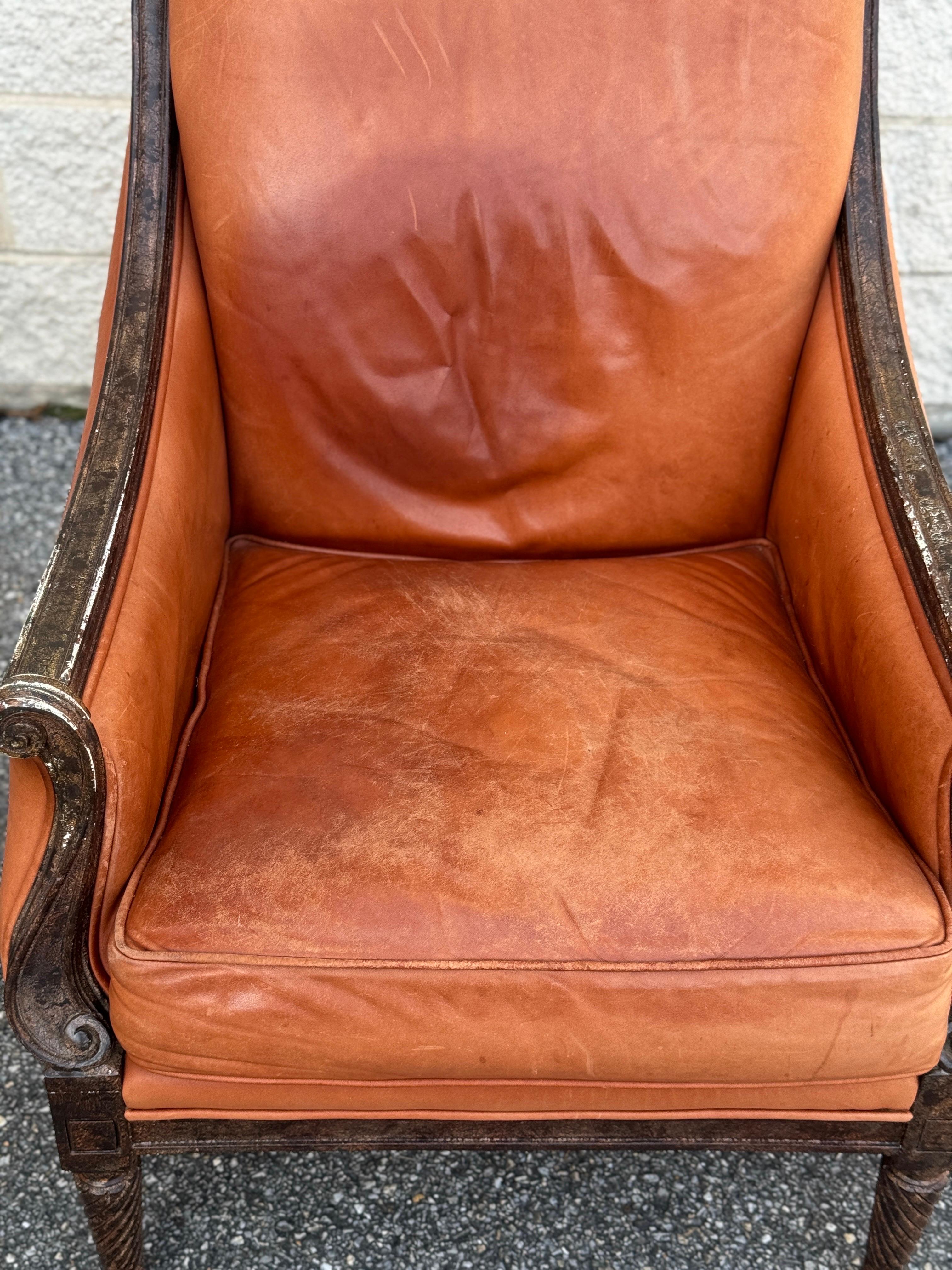 Vintage French Leather Library Club Chair In Good Condition For Sale In Elkton, MD
