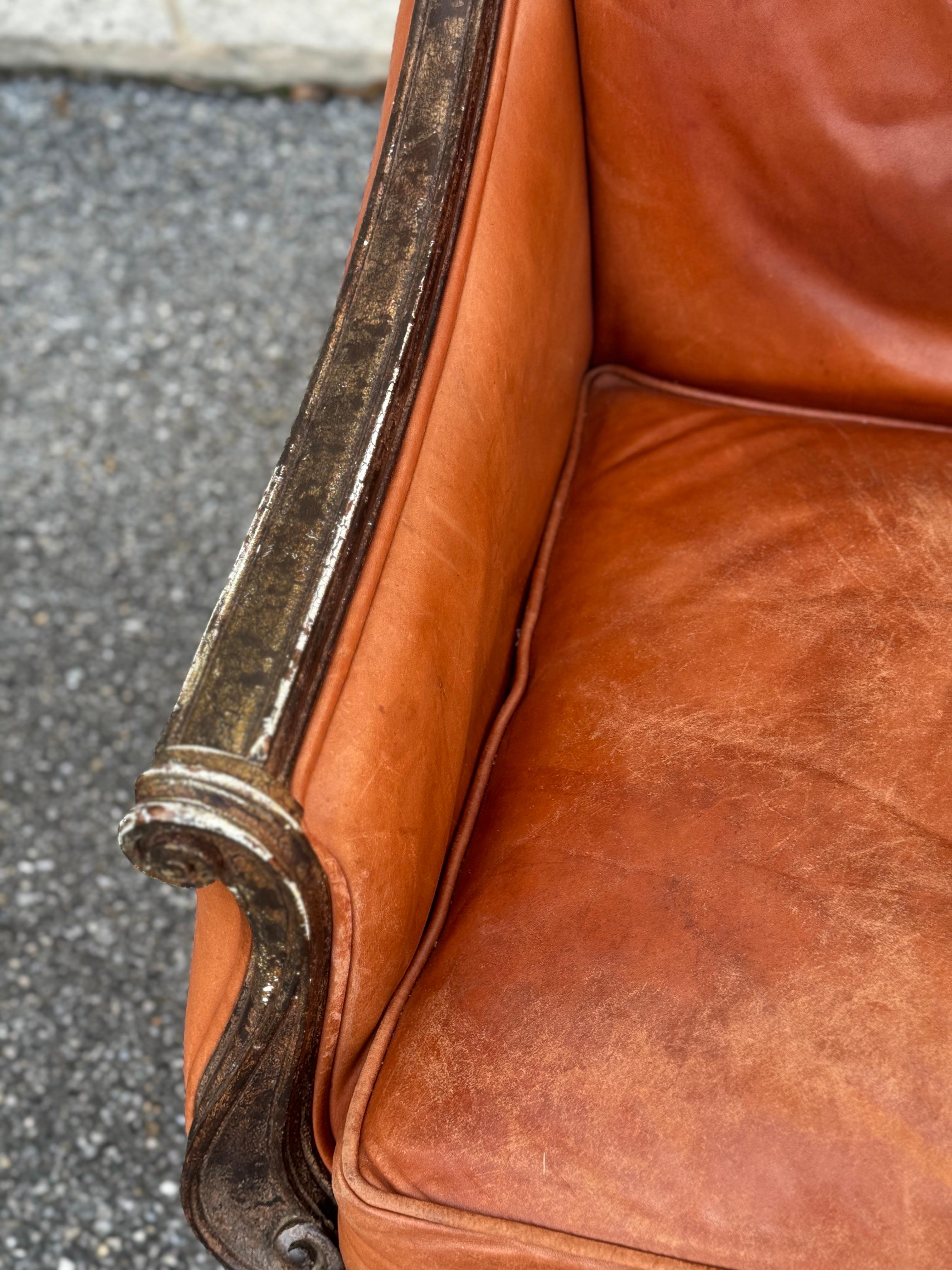 Vintage French Leather Library Club Chair For Sale 1