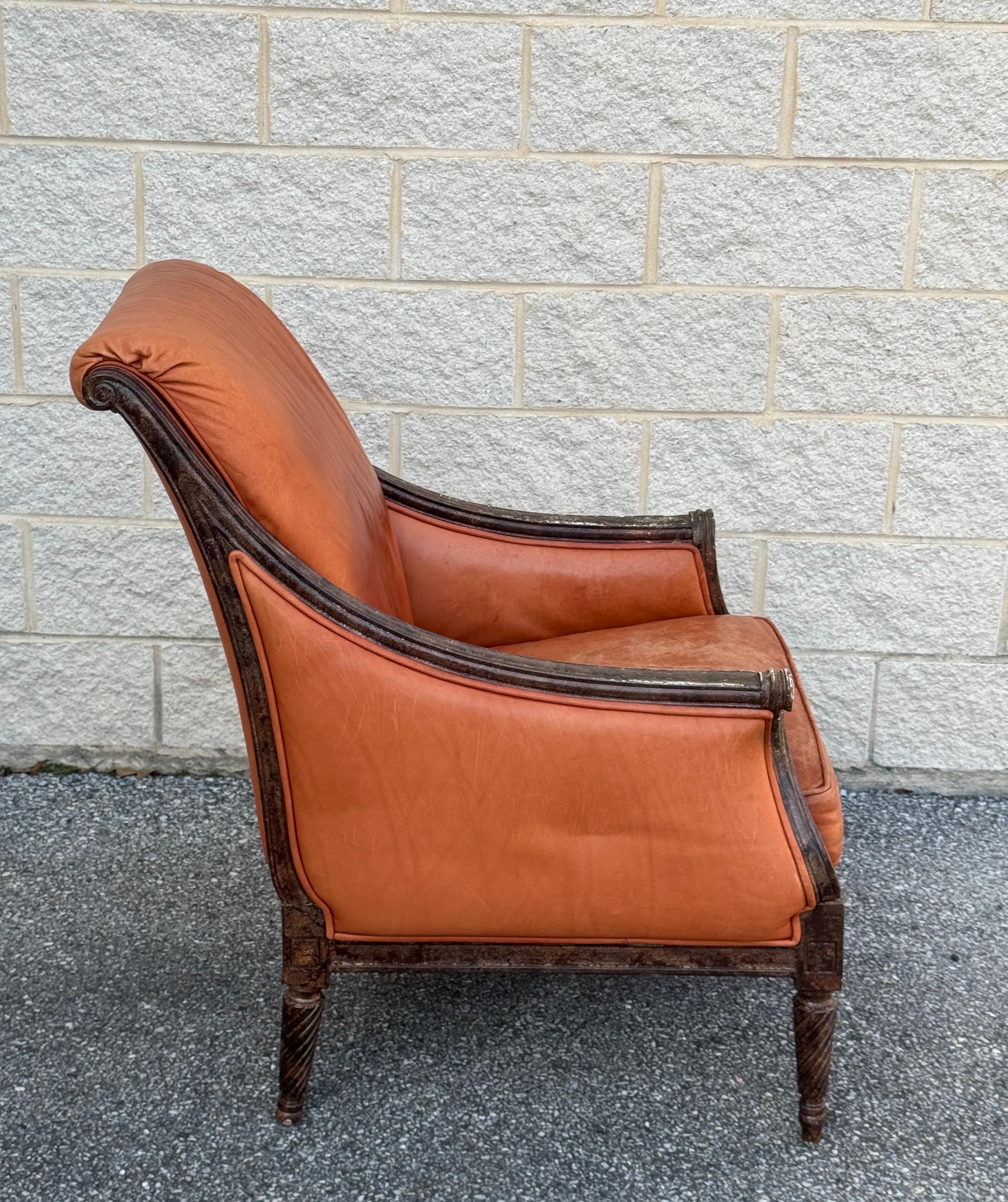 Vintage French Leather Library Club Chair For Sale 3