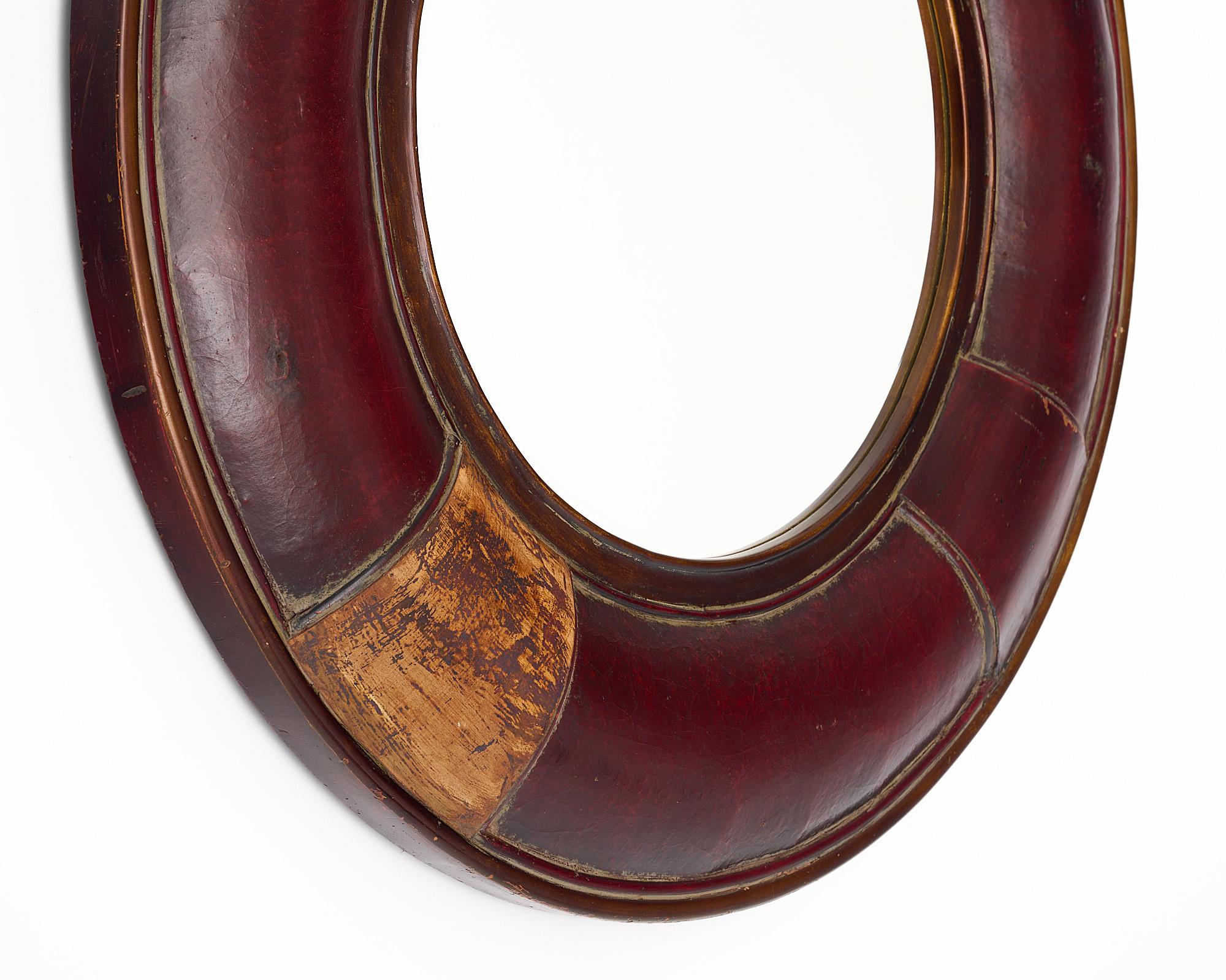 Mid-20th Century Vintage French Leather Mirror For Sale
