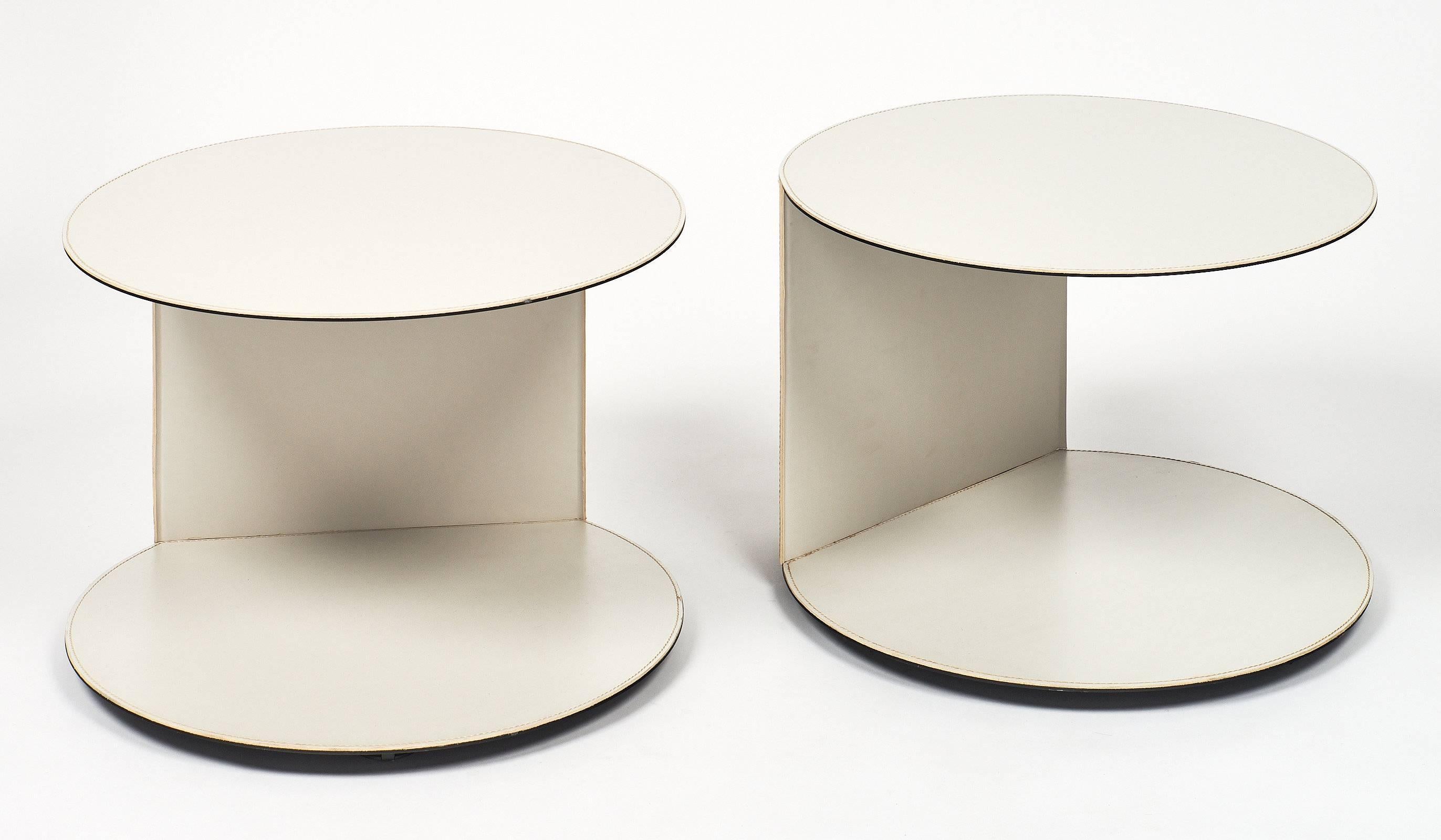 Modern Vintage French Leather Side Tables