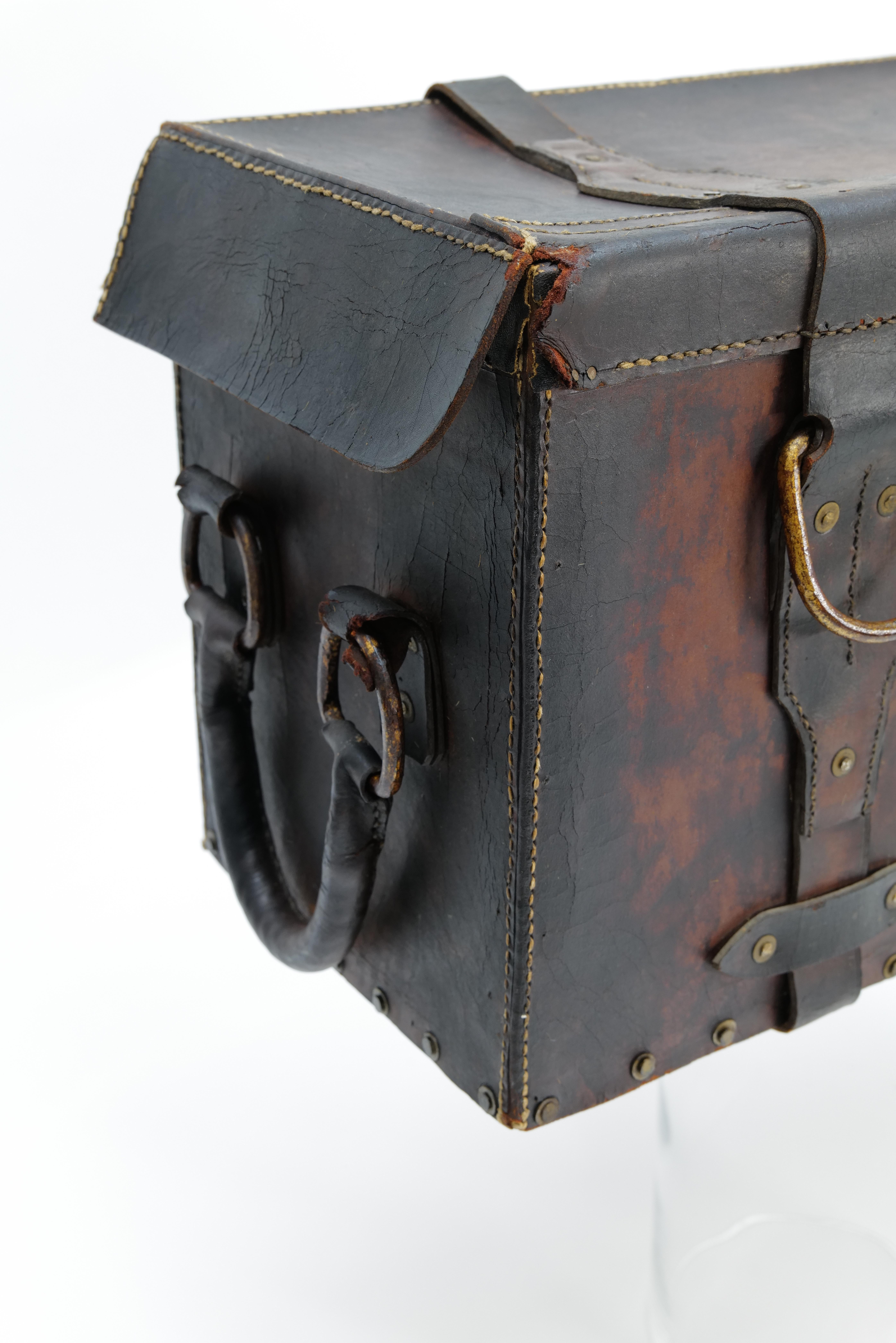 Vintage French Leather Travel Trunk For Sale 4