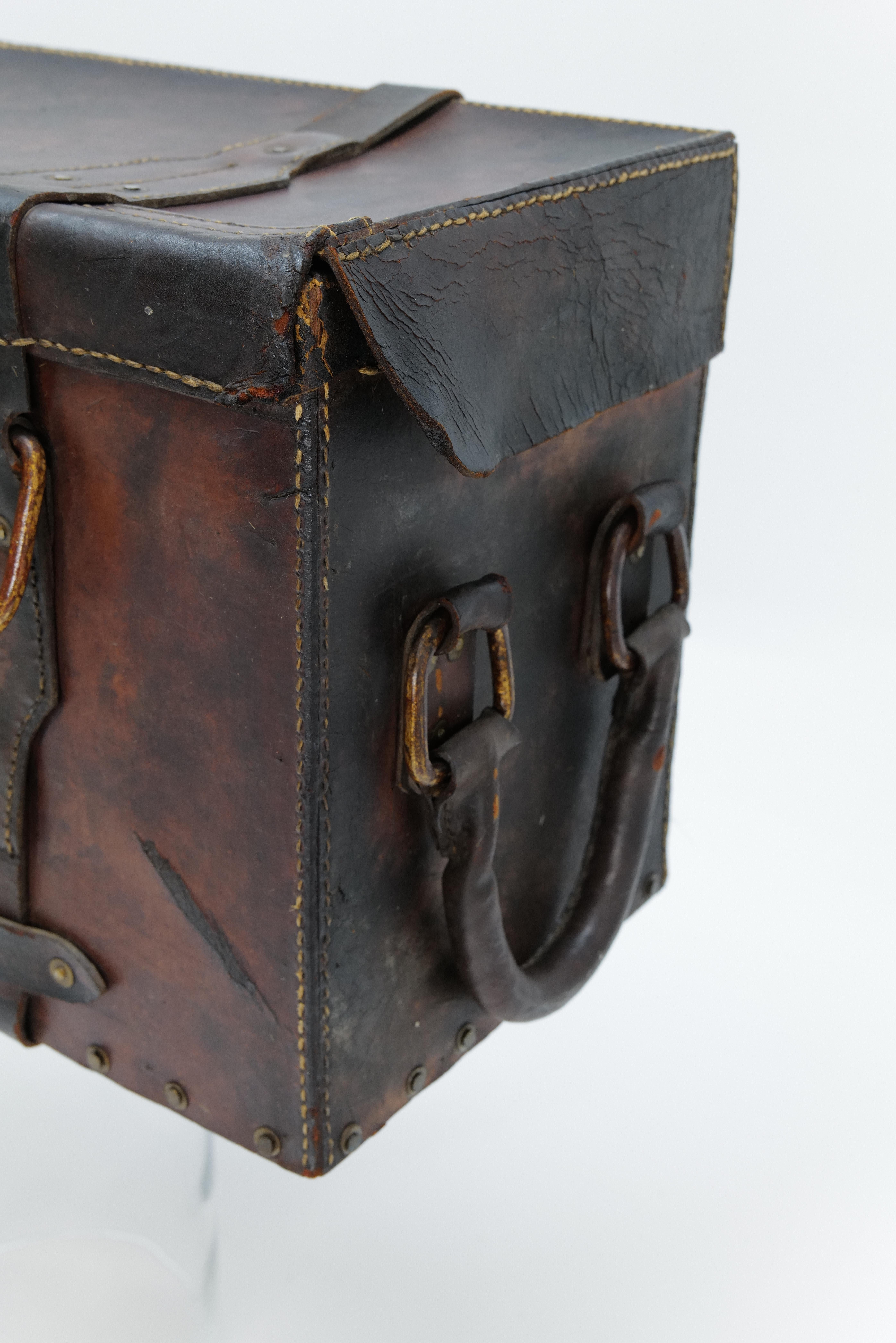Vintage French Leather Travel Trunk For Sale 5
