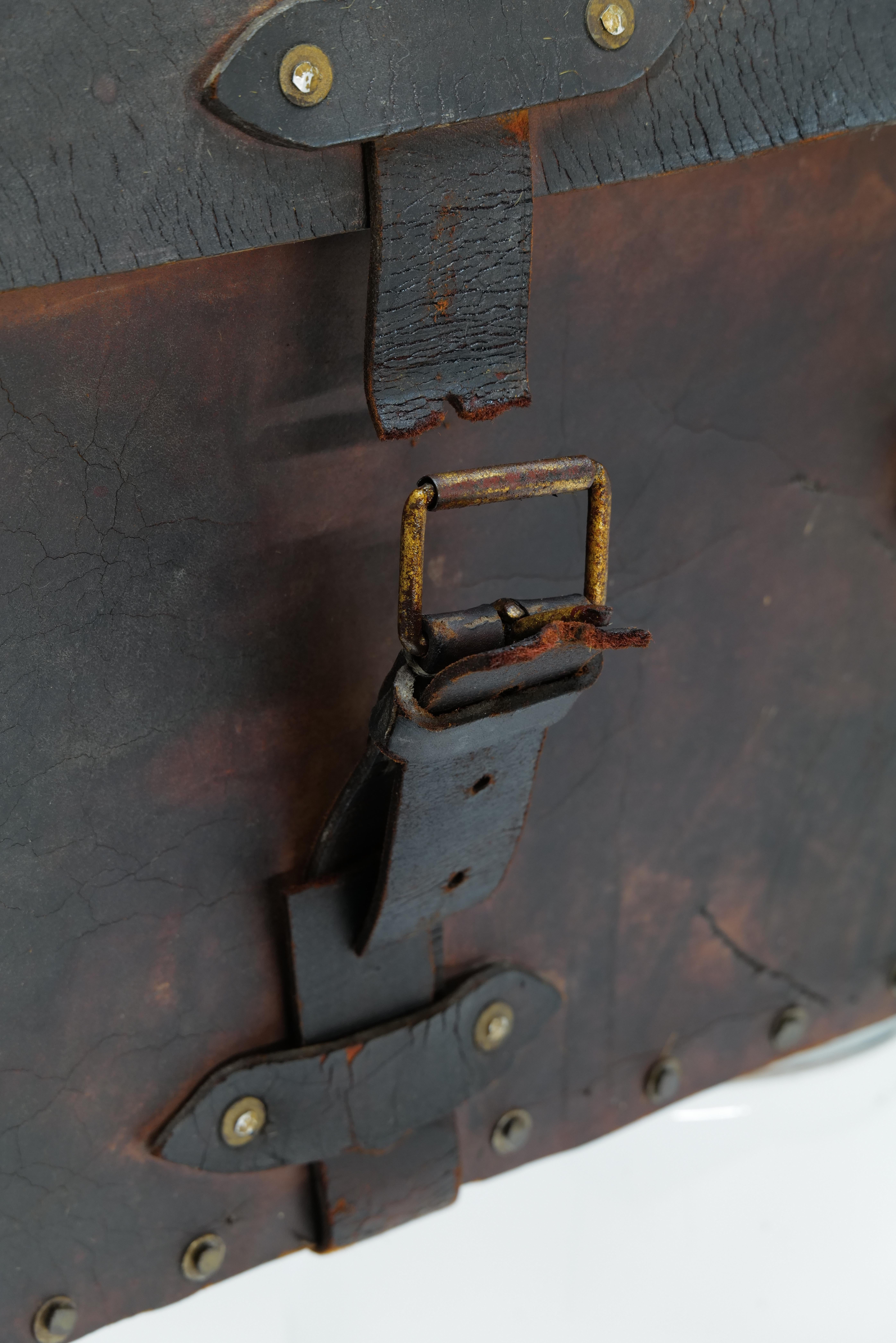 Vintage French Leather Travel Trunk For Sale 6
