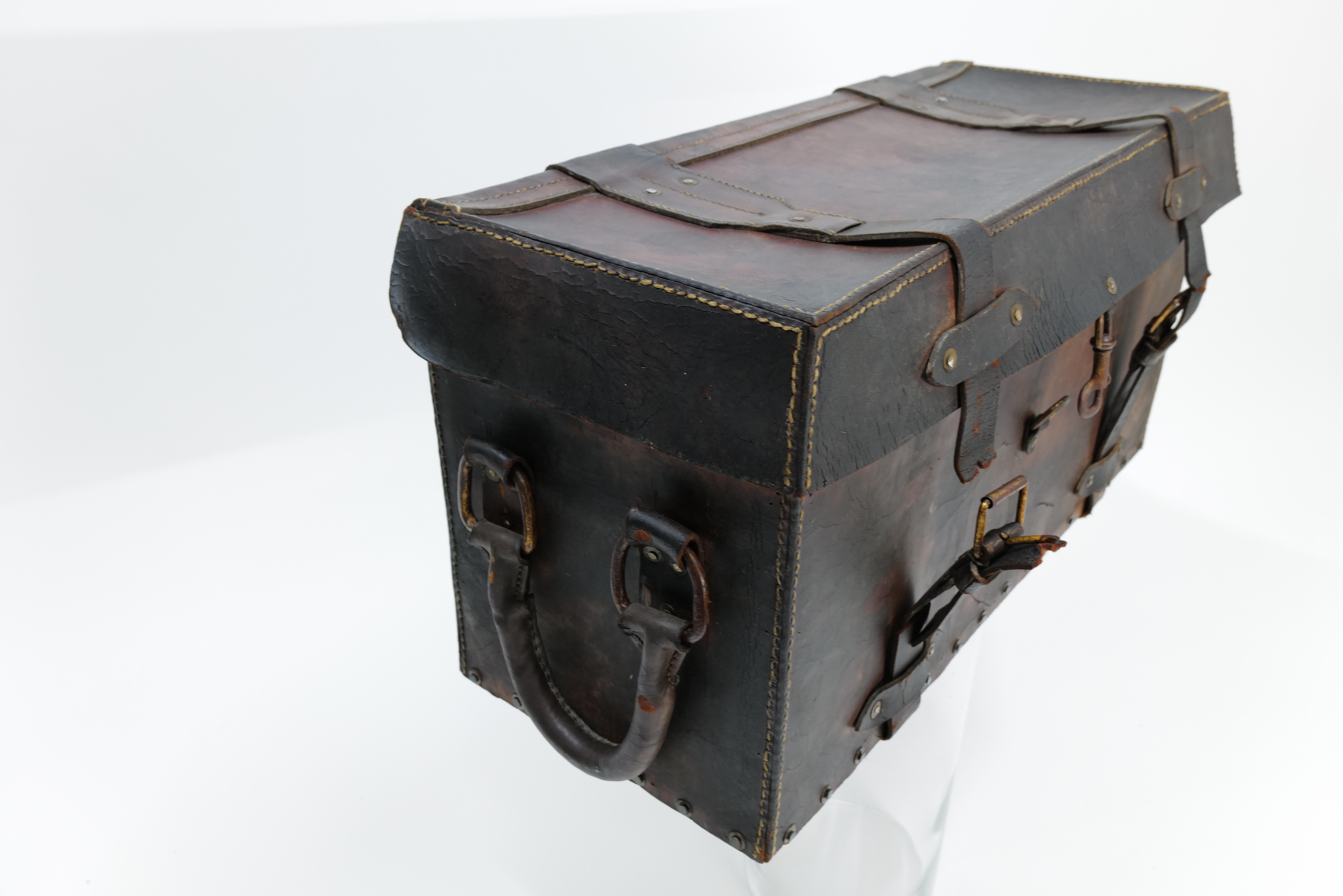 Vintage French Leather Travel Trunk For Sale 9