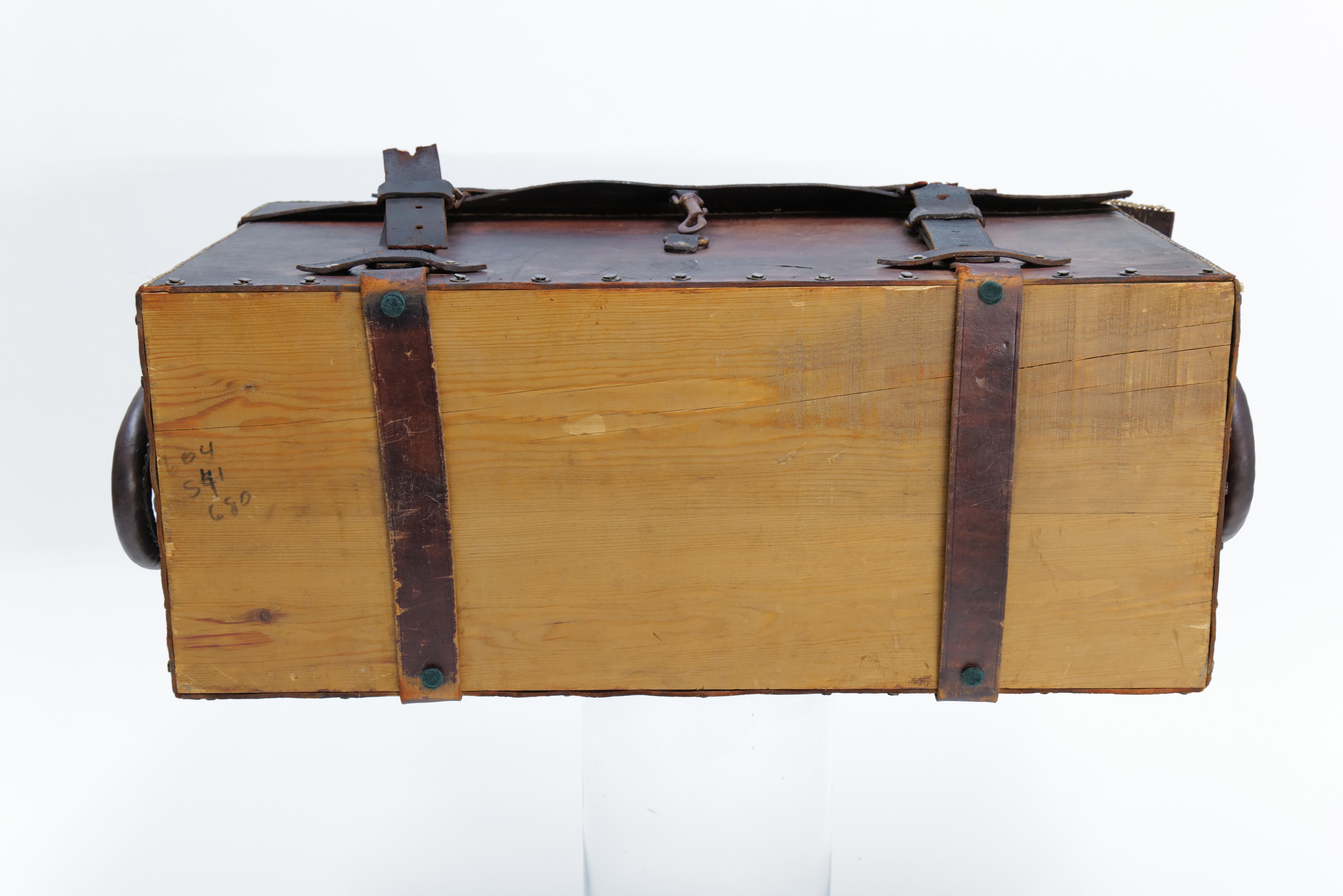 Vintage French Leather Travel Trunk For Sale 10