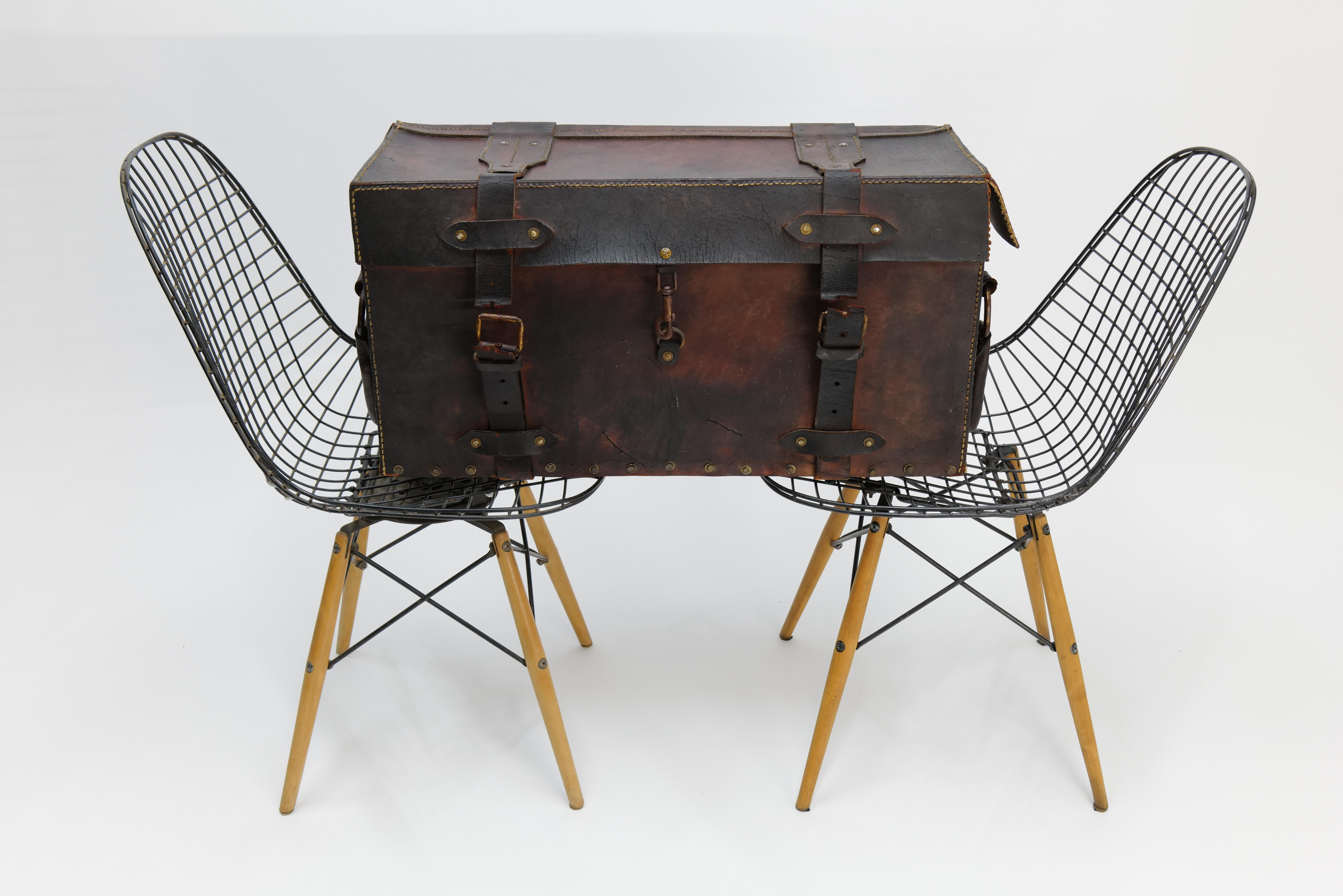 Vintage French Leather Travel Trunk For Sale 13