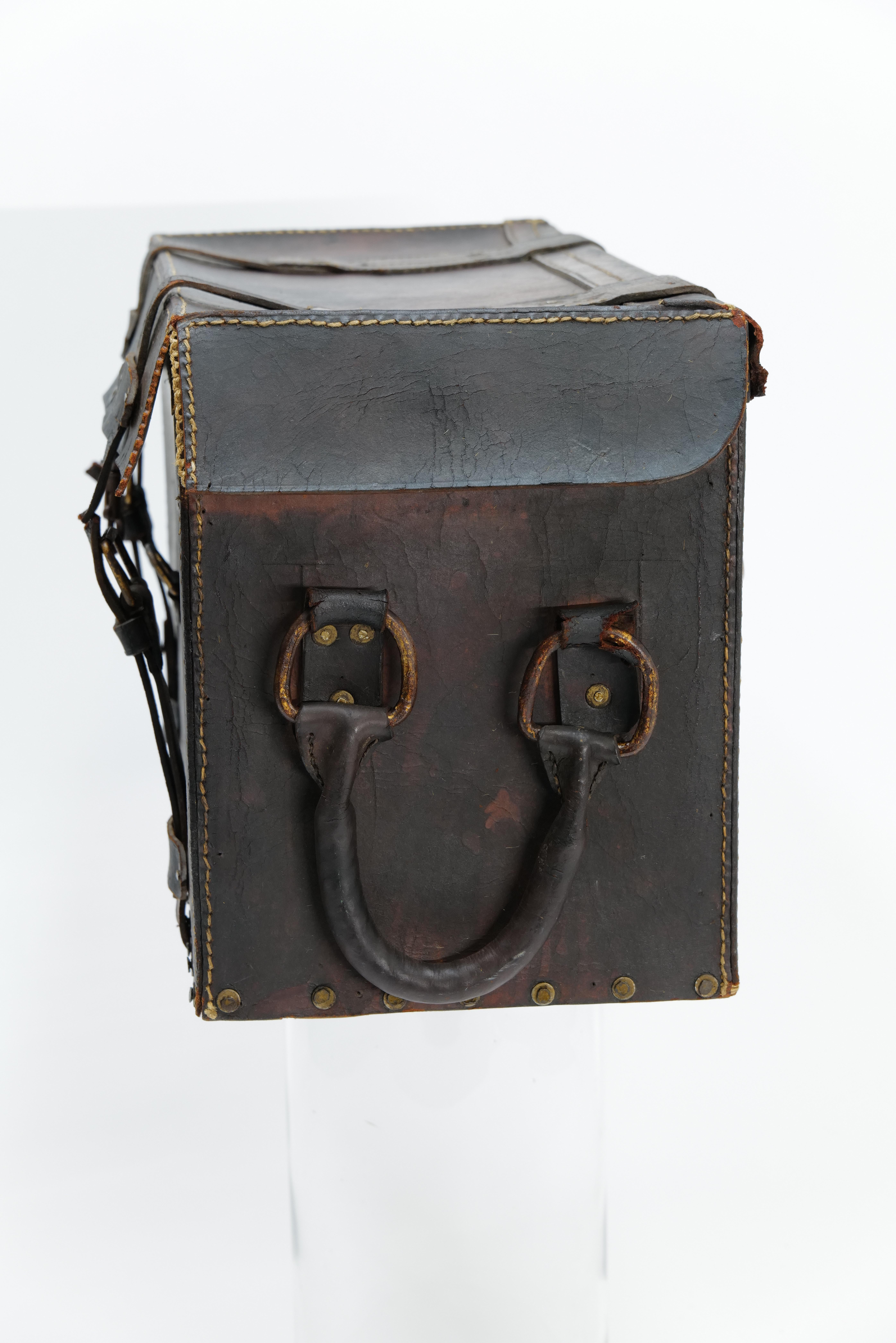 Mid-20th Century Vintage French Leather Travel Trunk For Sale
