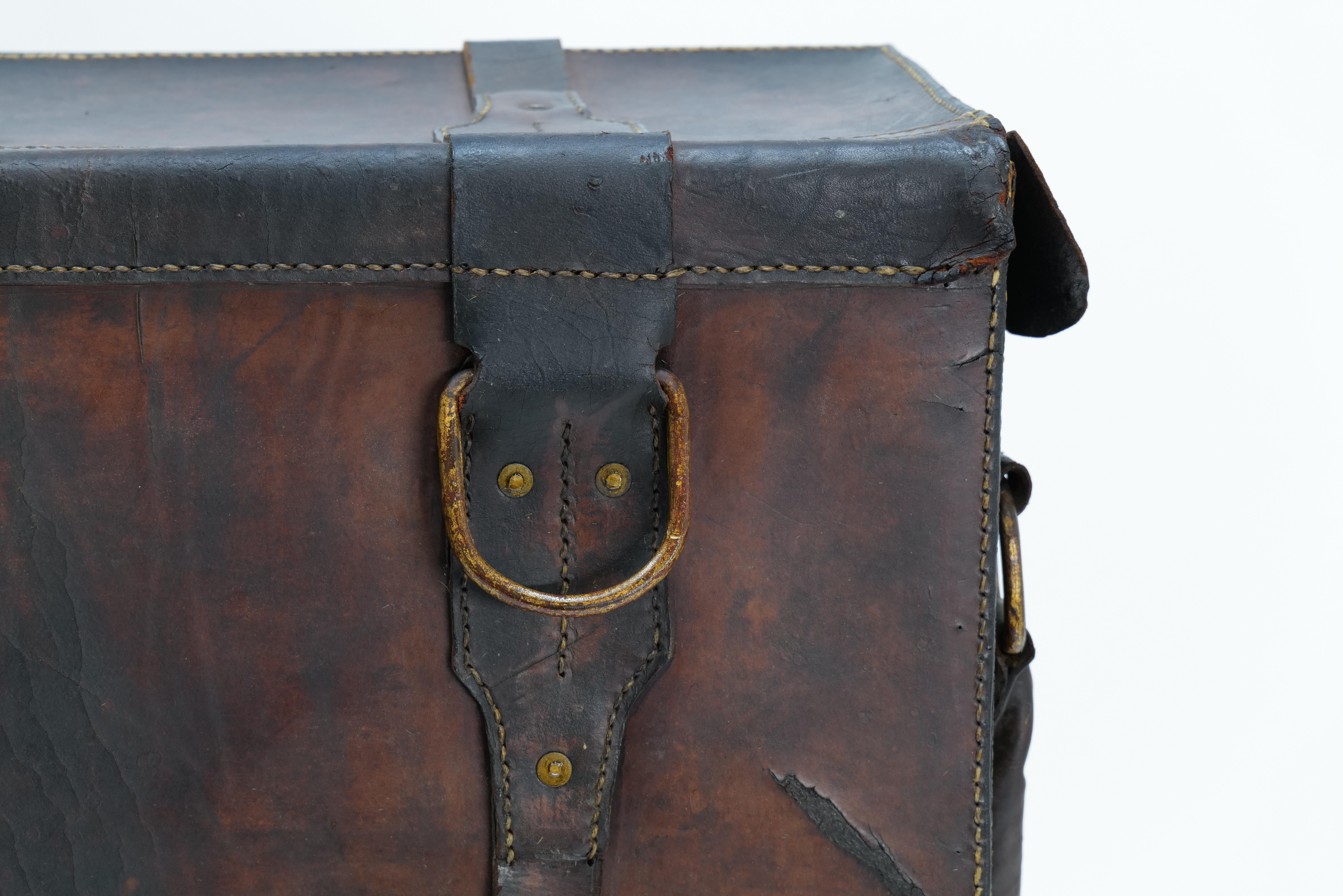 Vintage French Leather Travel Trunk For Sale 2