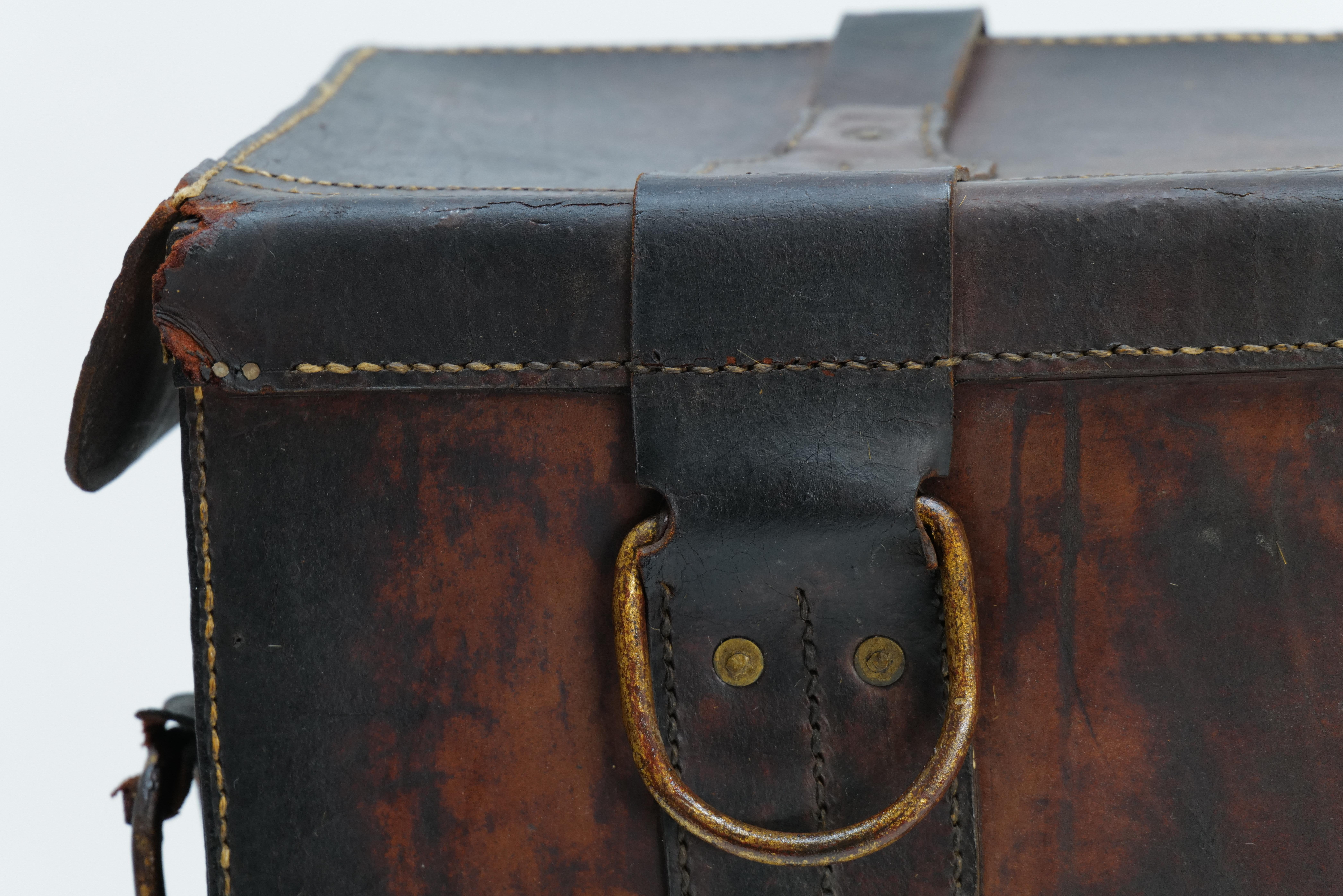 Vintage French Leather Travel Trunk For Sale 3